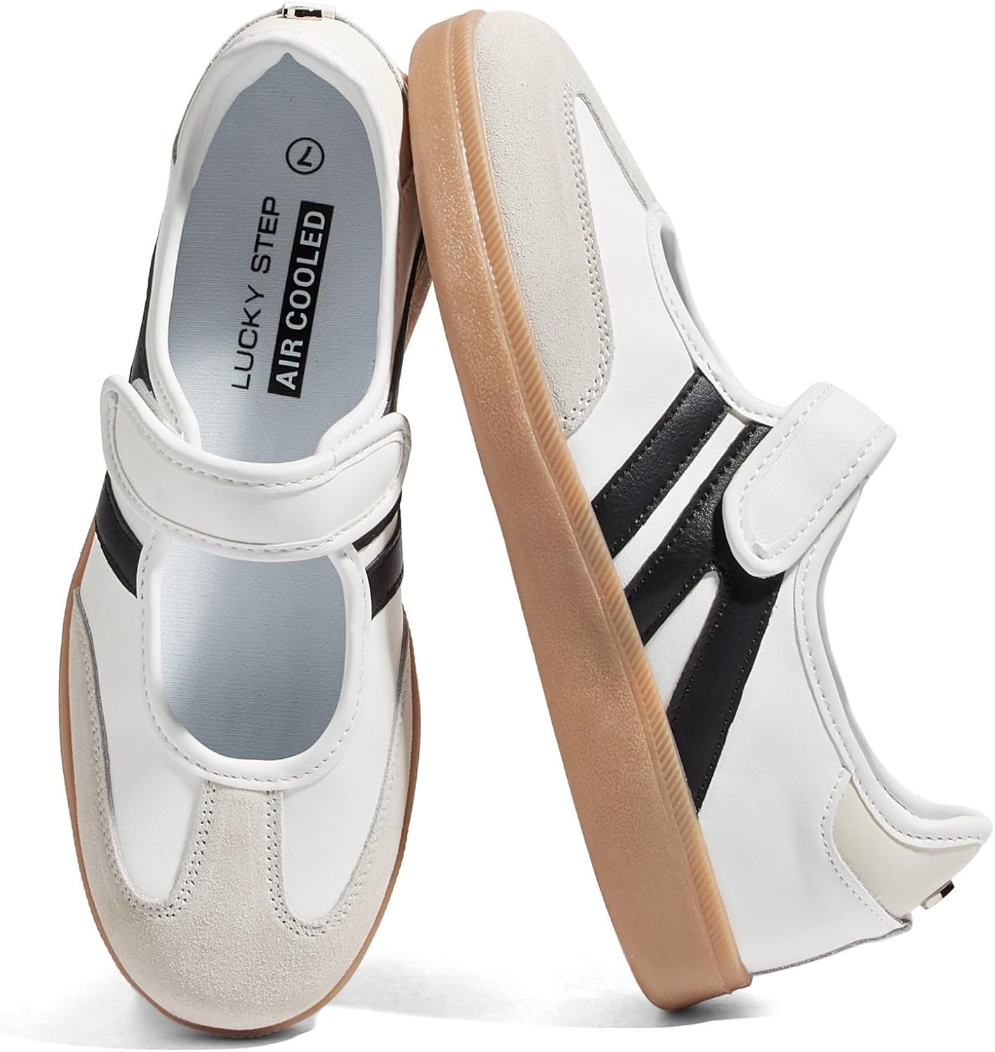 LUCKY STEP Women’s Classic Retro Fashion Sneakers Gum Thin Sole Casual Tennis Slip on Flat Loafers Skate Walking Shoes Hook and Loop Footwear