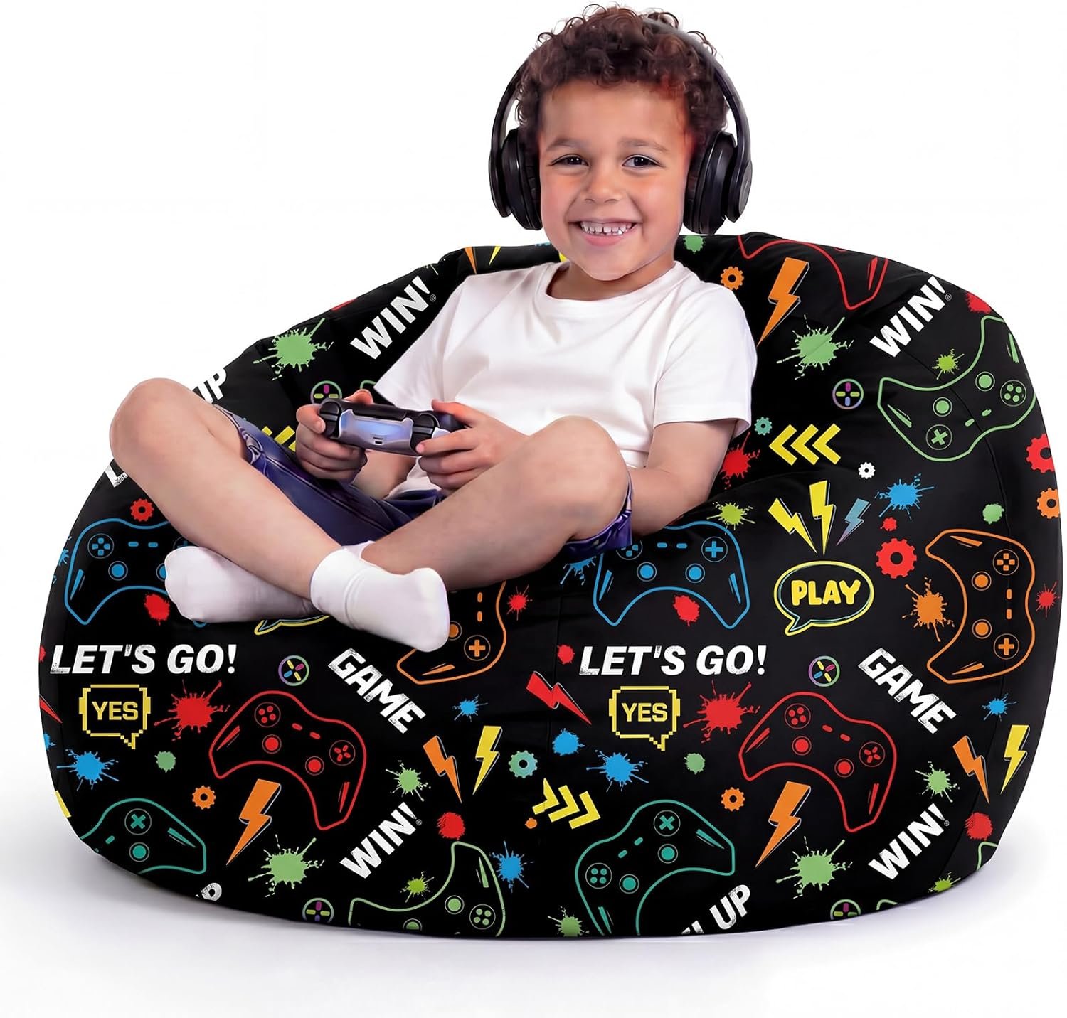 Boao Stuffed Animal Storage Bean Bag Chair Cover (No Filler) Washable Canvas Beanbag Chair Bean Bag Cover with Zipper for Organizing Plush Toys or Textile, Sack Beanbag(1 Pc, Game, 27 Inches)