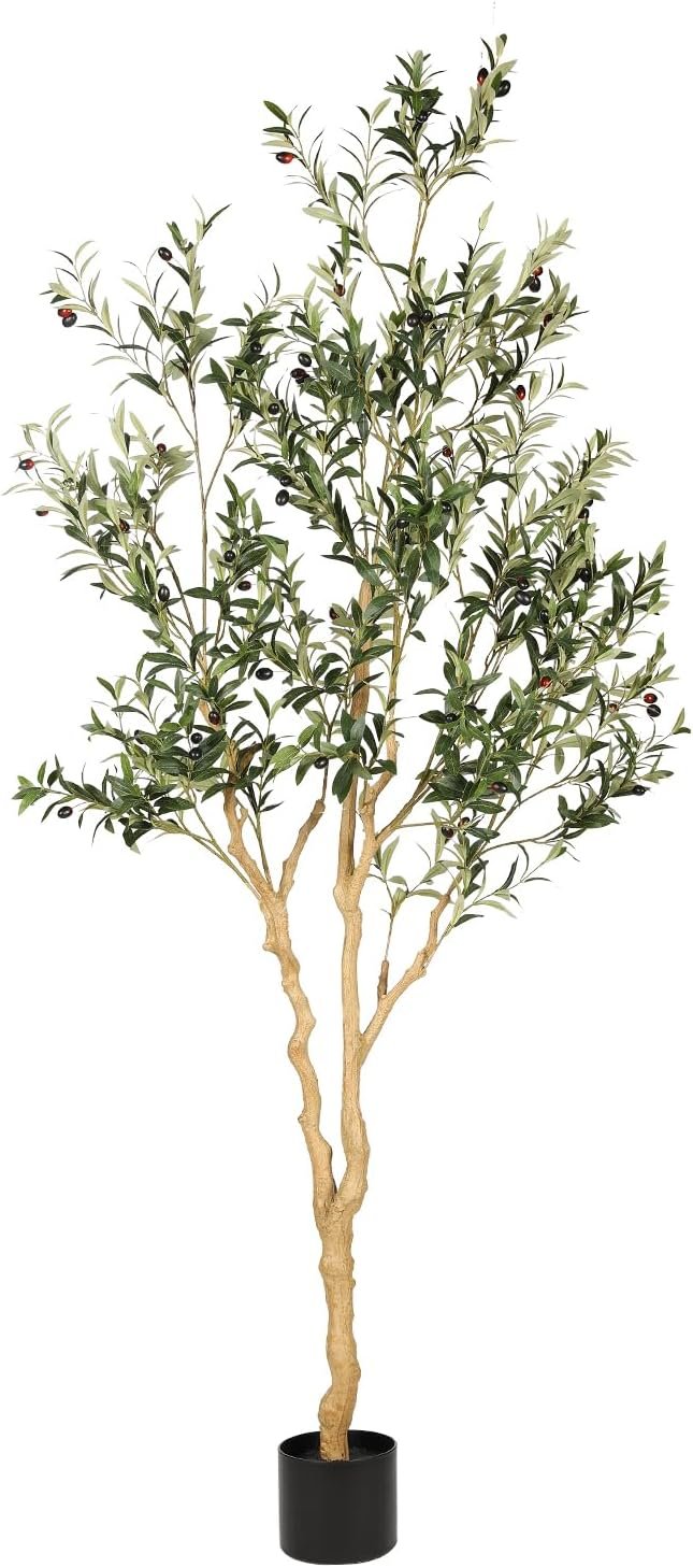 Realead Faux Olive Tree 7ft – Realistic Tall Olive Trees Artificial Indoor – Large Fake Olive Tree with Natural Wood Trunk and Lifelike Leaves – Artificial Olive Tree for Home Office Decor