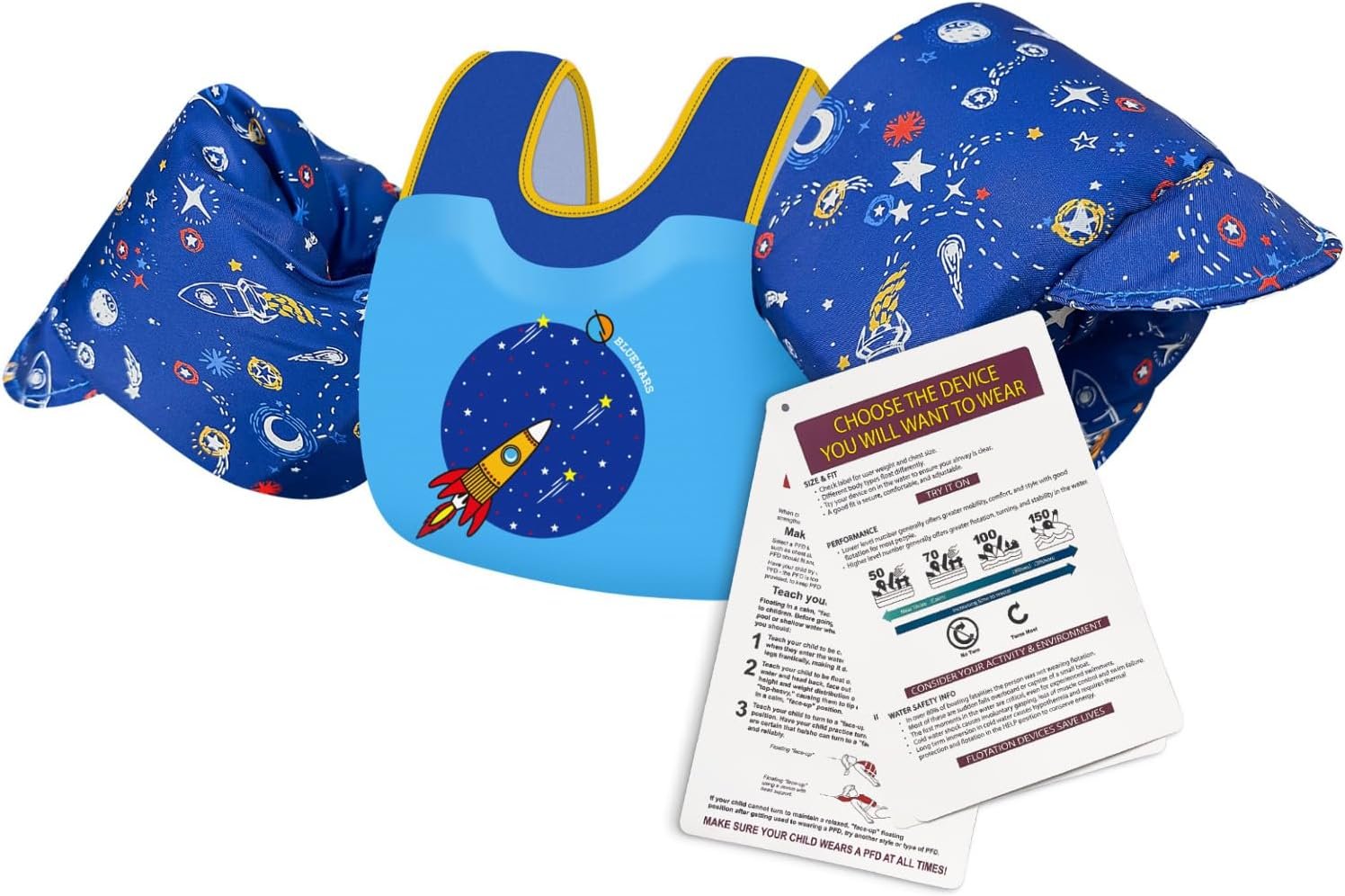 BLUEMARS Toddler Swim Vest for Kids Ages 2-7, Toddler Floaties with Arm Wings, USCG Approved Kids Pool Swim Vest for Boys Girls, 30-50 lbs