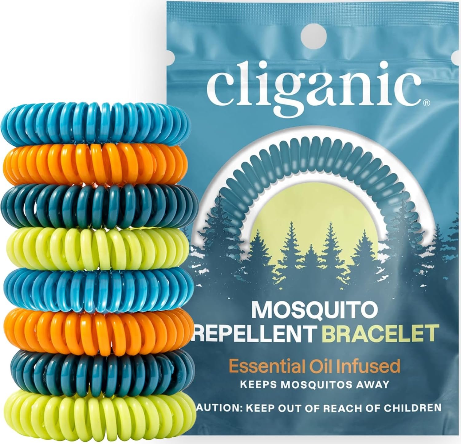 Cliganic 20 Pack Mosquito Repellent Bracelets for Adults & Kids – Natural DEET-Free Bands, Individually Wrapped