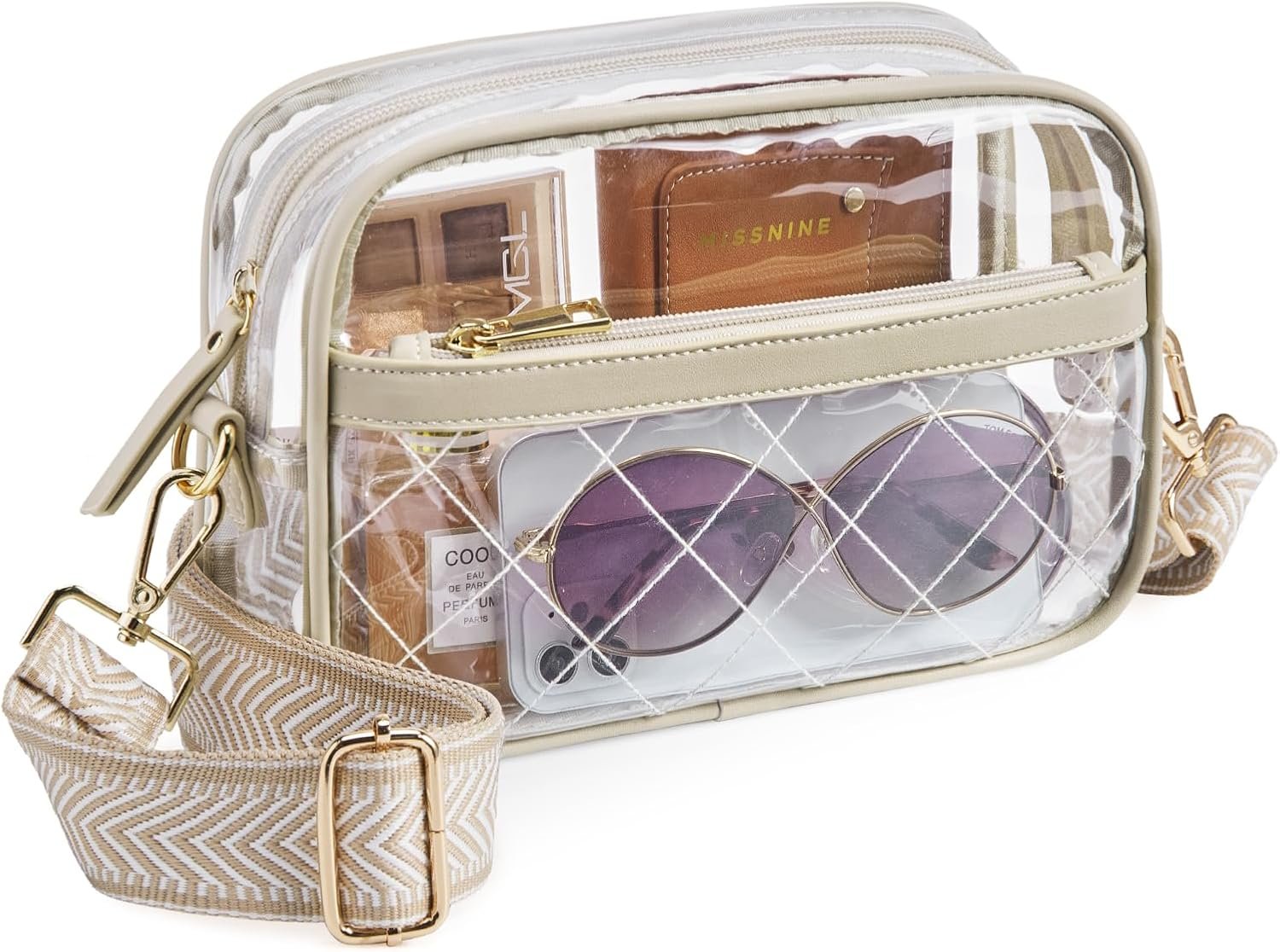 Missnine Clear Bag for Stadium Events Quilted Clear Purse for Women Stadium Approved PVC Crossbody Concert Bag