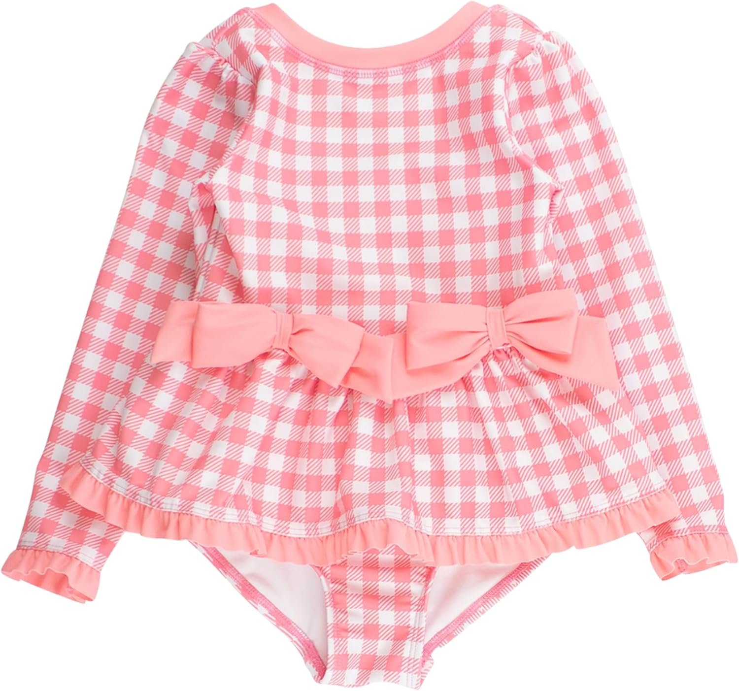 RuffleButts Girls UPF50+ Long Sleeve One Piece Bow Peplum Rash Guard Swimsuit