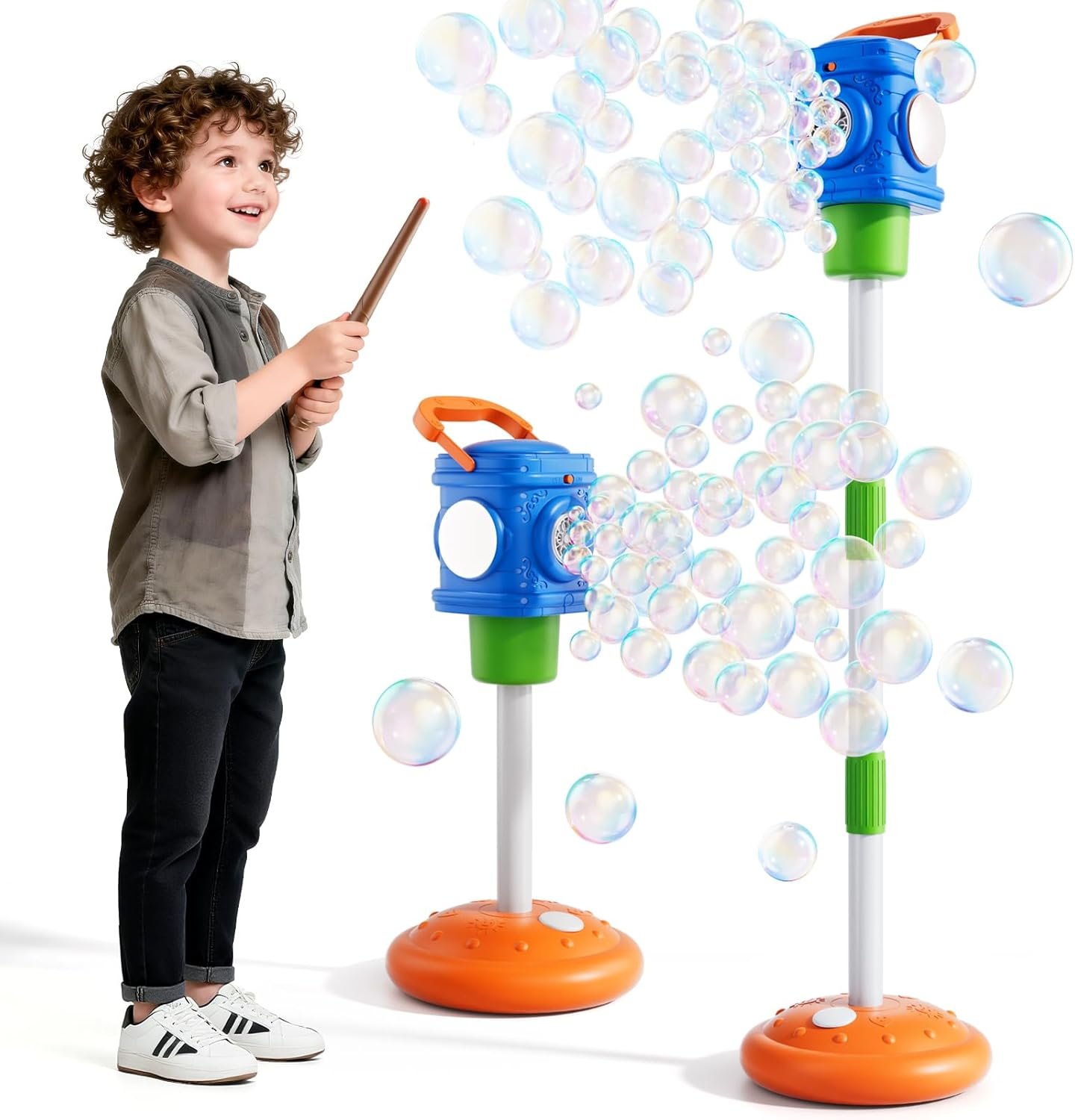 4-in-1 Street Lamp Bubble Machine for Toddlers 1-3 4-8, Bubble Toys Gifts for Kids Boys Girls, Automatic Stand Bubble Maker with R/C Wand, Adjustable Height – Outdoor/Indoor Party Favor