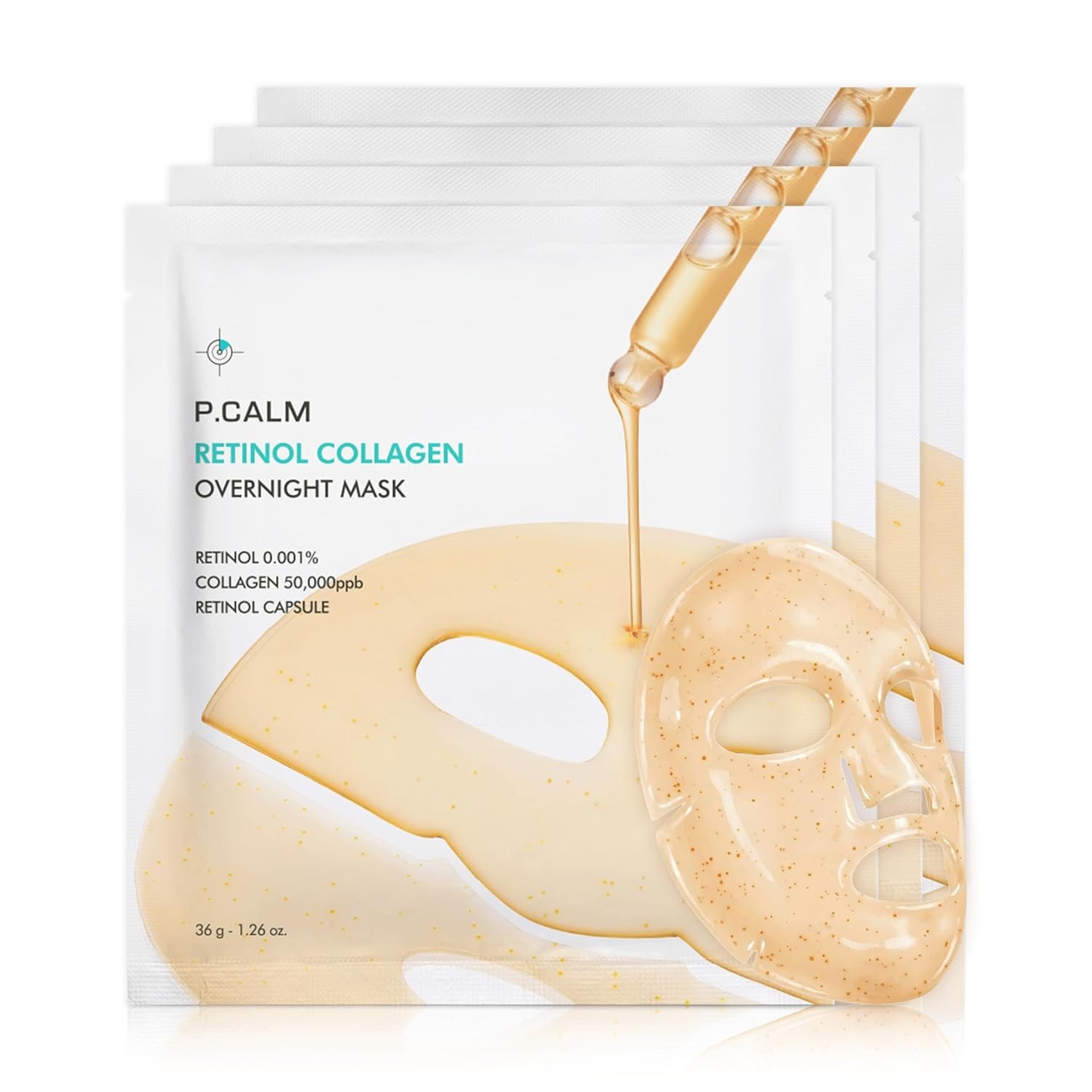 P.CALM Retinol Collagen Overnight Mask | Hydrating Hydrogel for Wrinkle Care, After-Sun Care, Overnight Glow & Pore Care, Sleeping Mask | Korean Skincare, 1.26 oz (36g) x 4 ea