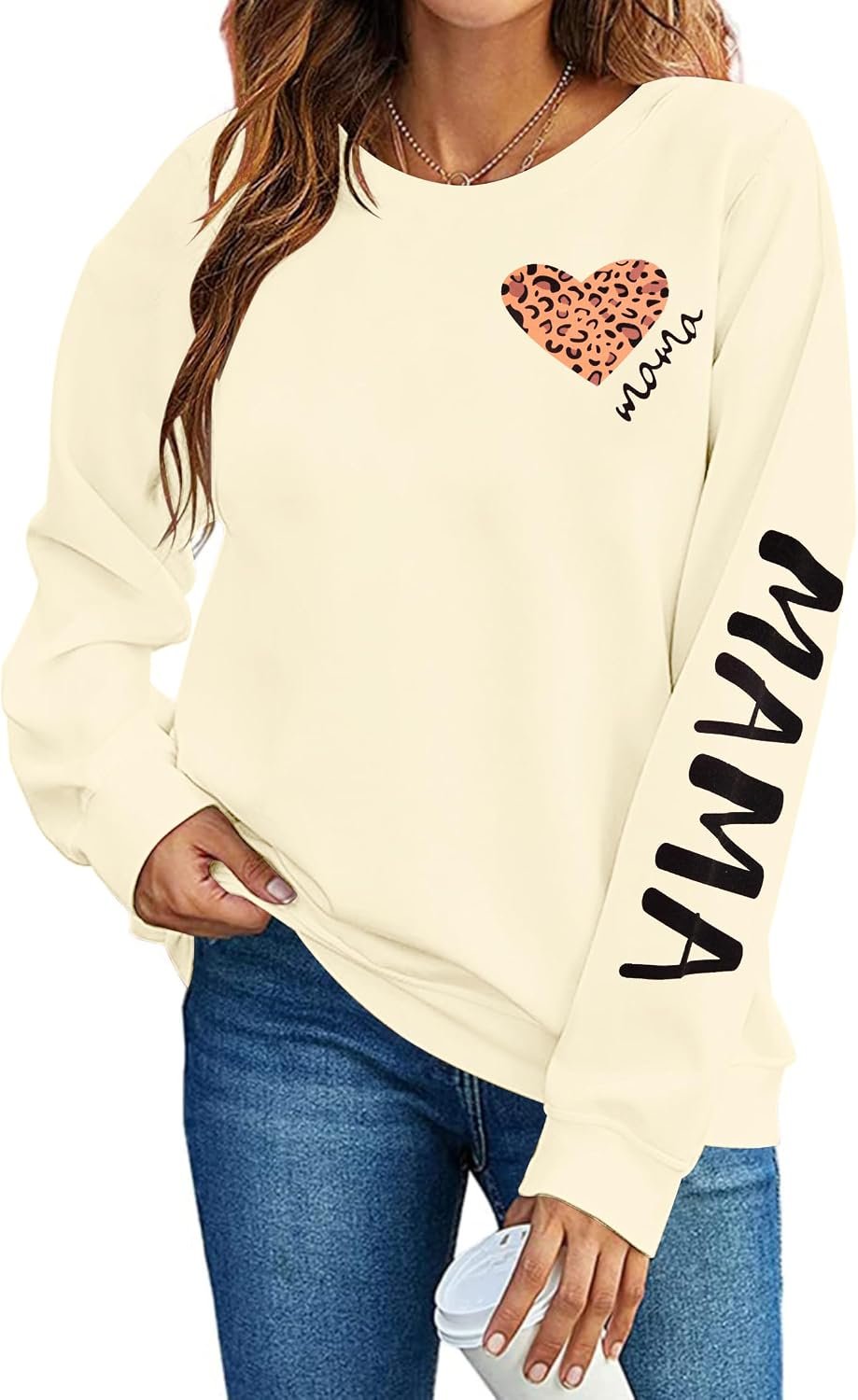 SFHFY Womens Mom Sweatshirts: Mama Crewneck Lightweight Sweatshirt Mom Life Pullover Mama Long Sleeve Shirt Tops