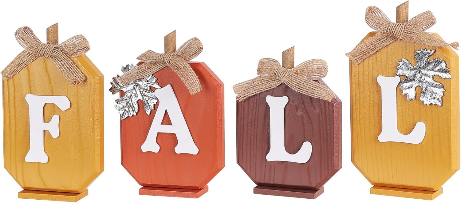 Fall Decorations for Home, Pumpkin Wood Sign with Fall Lettered for Fall Decor, Decorative Wooden Block Set Thanksgiving Decor for Tables, Tiered Tray, Mantel, Thanksgiving