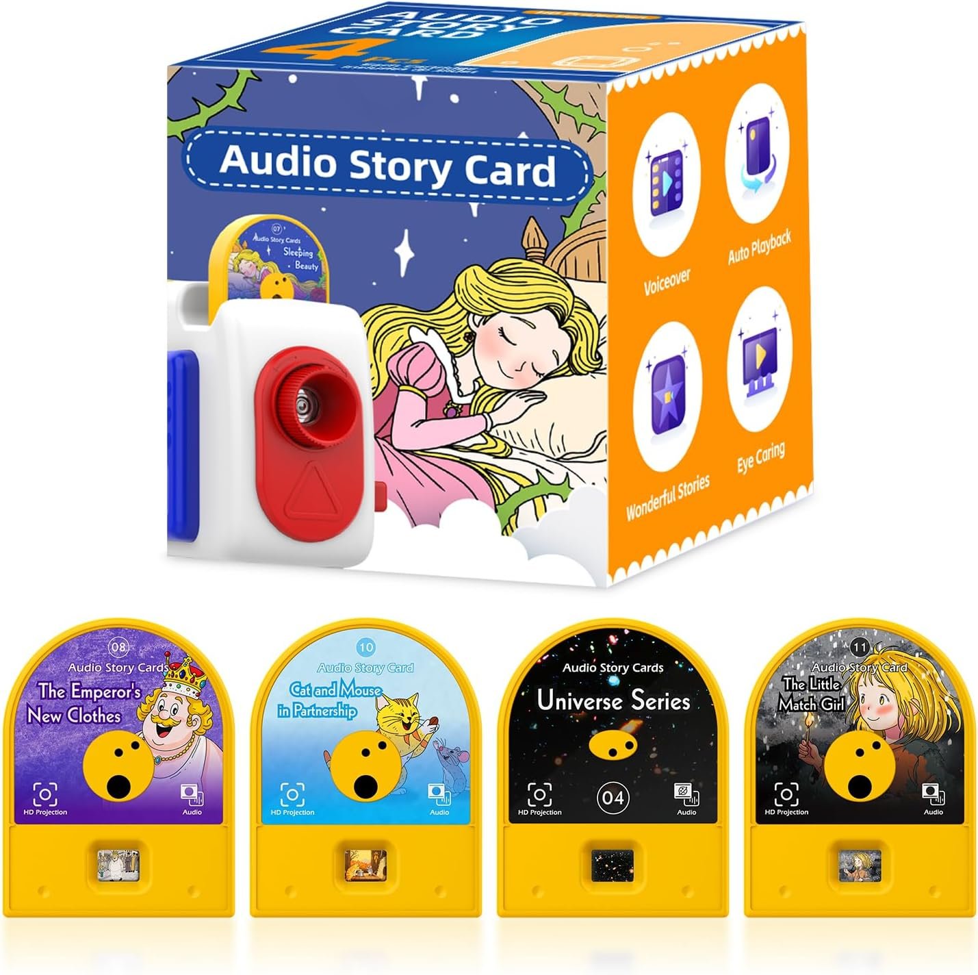 Kids Audio Story Cards,4 Pack Bedtime Fairy Tale Projection Cartridges for Story Projectors,Story Projector Accessories (Device Not Included)