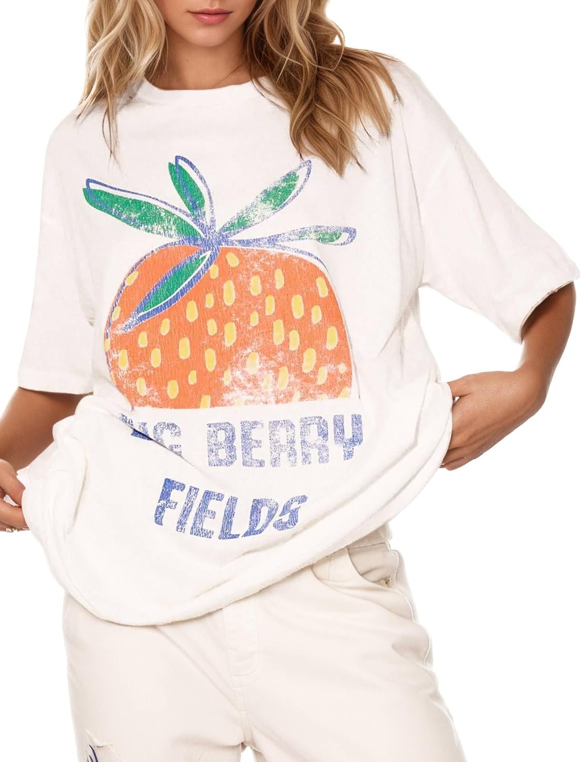 Women’s 100% Cotton Graphic Oversized Vintage Floral T Shirt Flattering Breathable Graphic Tees for Summer Vacation