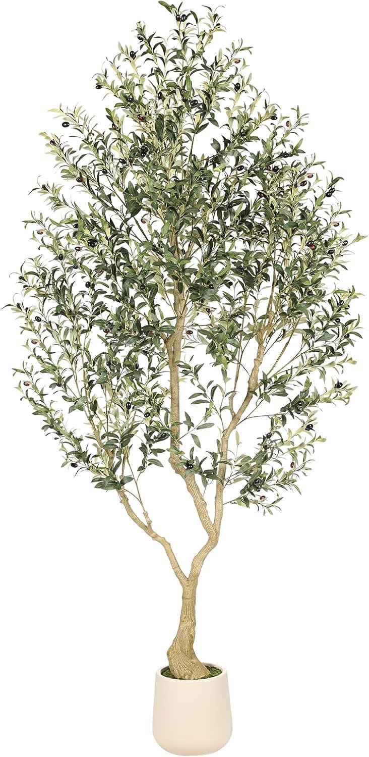 Realead 8ft Faux Olive Tree with Tall Exquisite Planter – Realistic Olive Trees Artificial Indoor with Thick Trunk and Lifelike Fruits – Large Fake Olive Tree for Home Office Decor