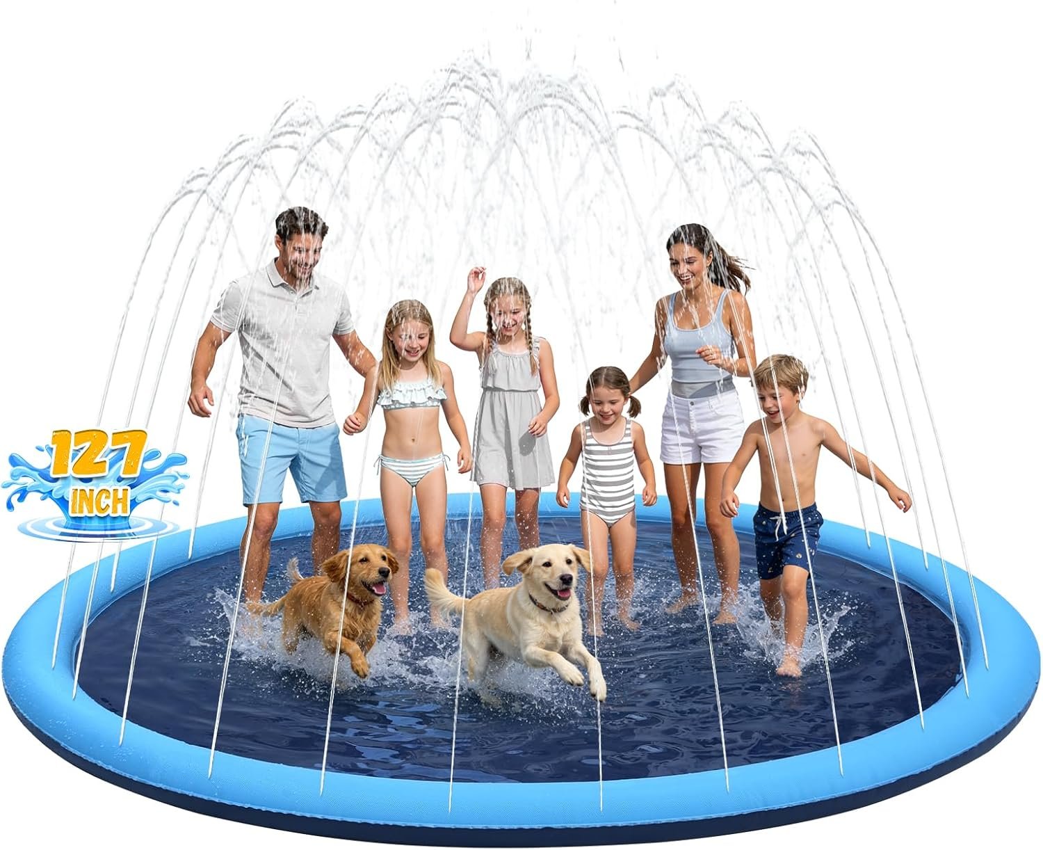127inch Extra Large Non-Slip Splash Pad Sprinkler for Kid and Dog, Toddler Outdoor Toys for Ages 3-12 Boys Girls, Kiddie Dog Pool, Summer Outdoor Water Kids Toys, Parent Games, Backyard, Lawn