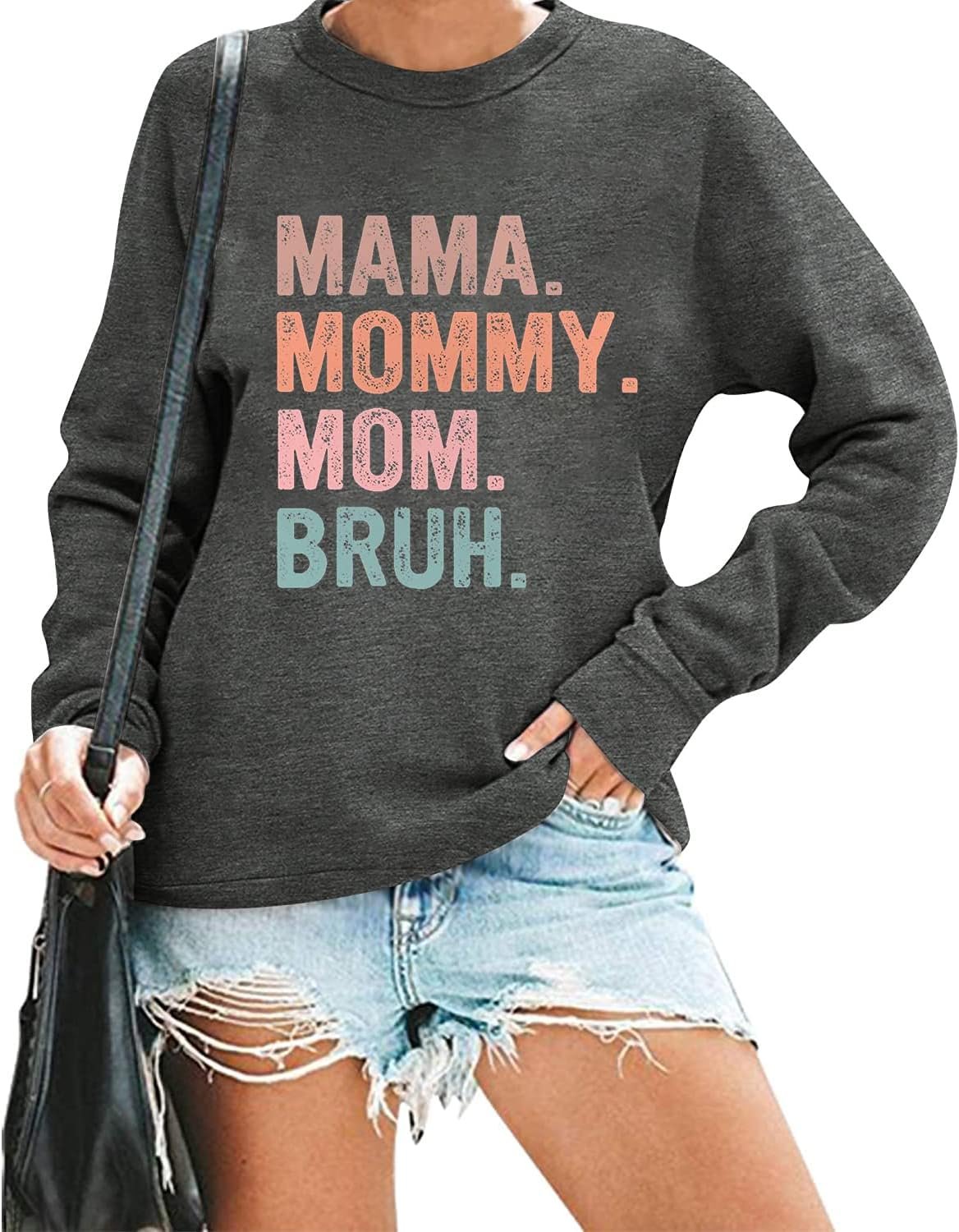 MYCHTE Boy Mom Sweatshirt for Women Casual Fall Winter Long Sleeve Pullover Tops Funny Letter Print Boy Mama T Shirt