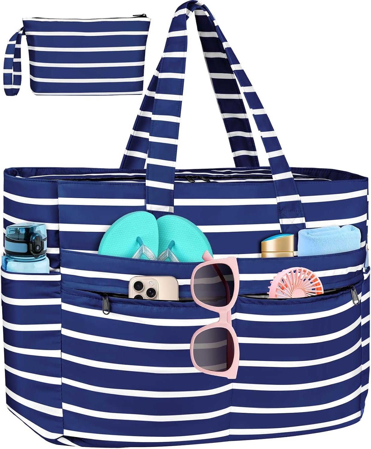 HUANLANG Extra Large Beach Bag Waterproof Beach Totes Bags for Women Men,Pool Bag with Zipper Wet Pocket
