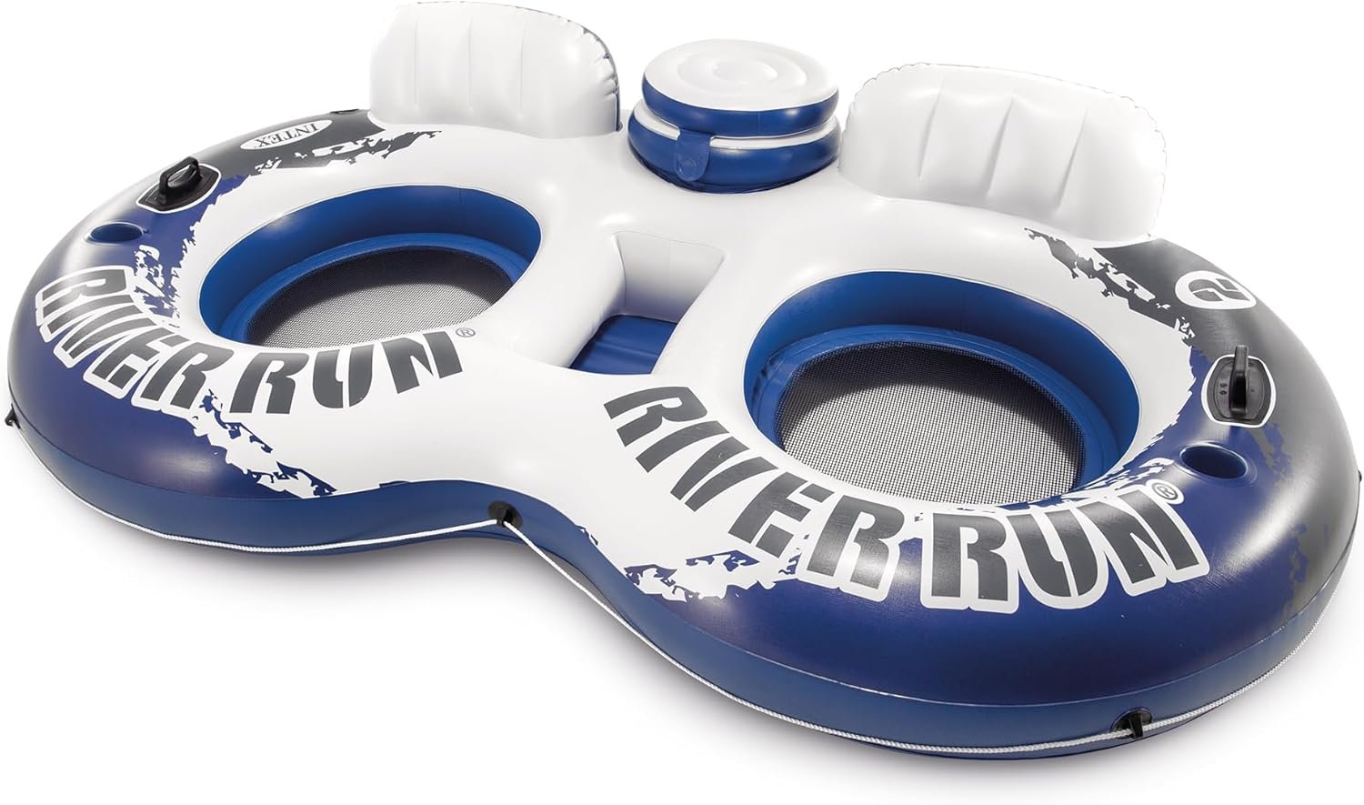 INTEX 58837EP River Run 2 Inflatable Floating Lounge: Comfortable Backrests – Built-in Cup Holders – Cooler with Lid – 2 Person – 440lb Weight Capacity