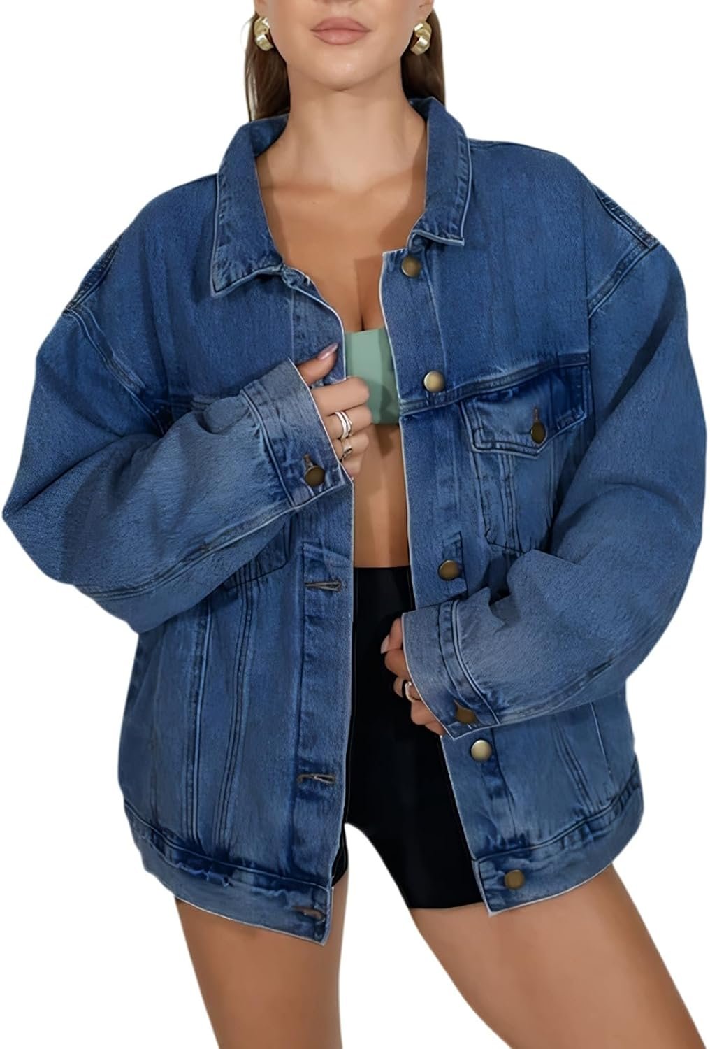LifeShe Oversized Jean Jacket for Women Trendy Spring Boyfriend Denim Jackets Loose Shacket Coats 2026