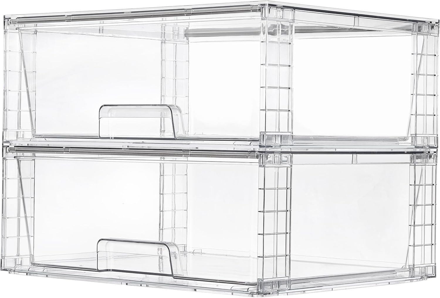 Vtopmart 2 Pack Large Stackable Storage Drawers,Easily Assemble Clear Acrylic Bathroom Closet Undersink Organizers,Plastic Storage Bins for Cabinet,Kitchen Pantry,Medicine Organization