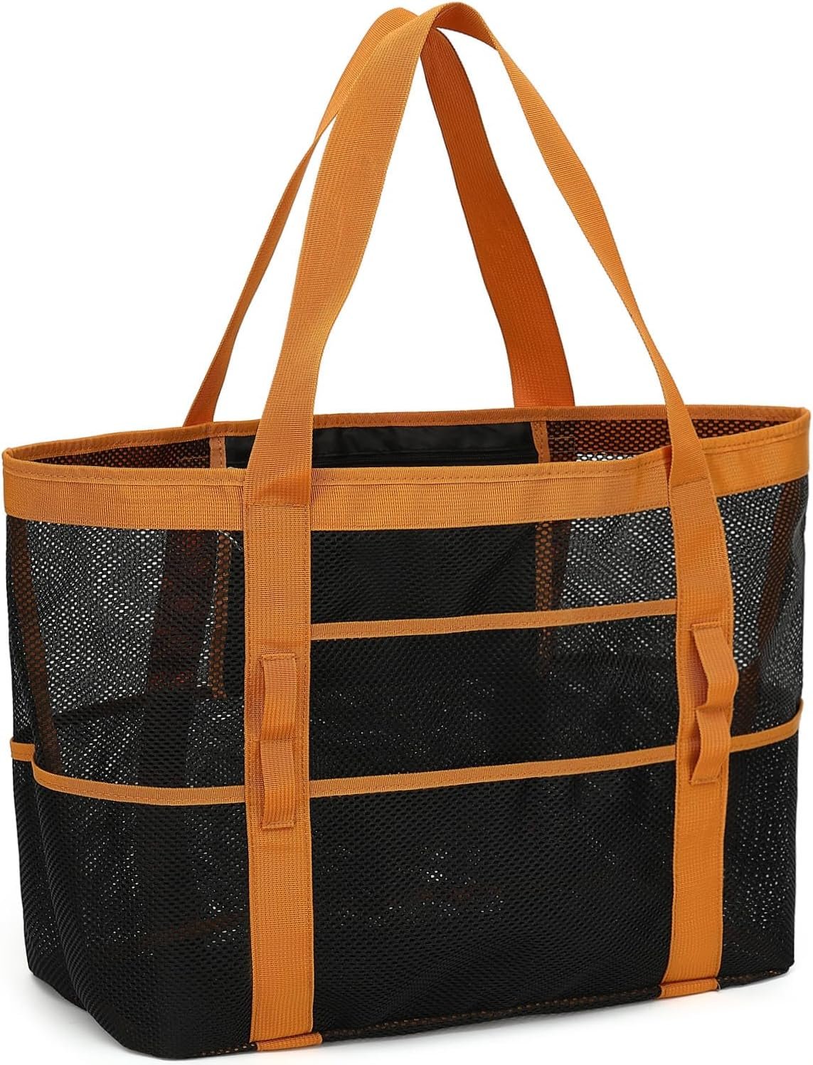 GYEUKHAM Mesh Beach Bag for Women, Sand-Resistant Pool Tote, 9 Pockets (1 Inner Zip), Foldable Family Travel Essentials