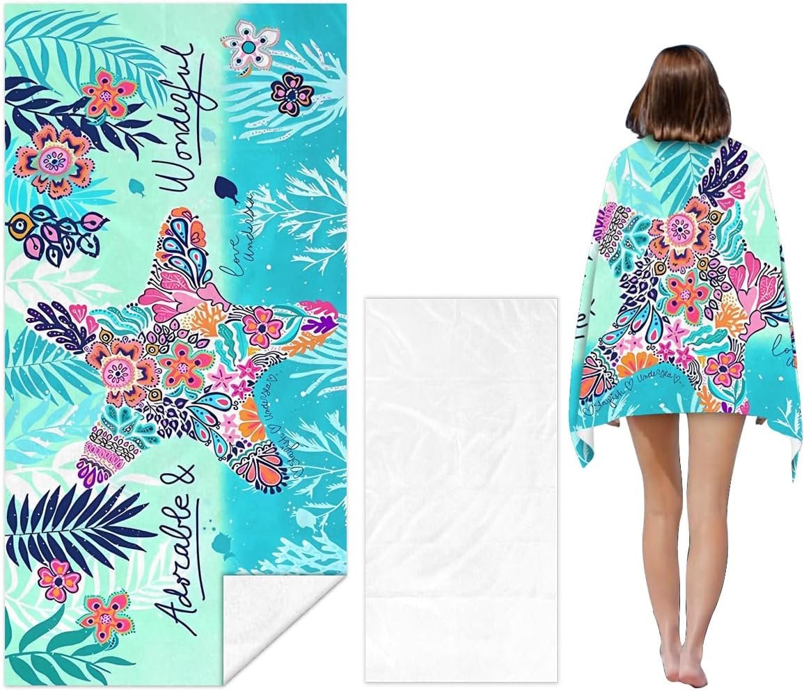 Starfish Beach Towel – 30×60 Inch Fast Dry Microfiber Towel, Lightweight & Versatile for Beach, Pool, Yoga, Travel, Ideal as Beach Blanket & Vacation Essential