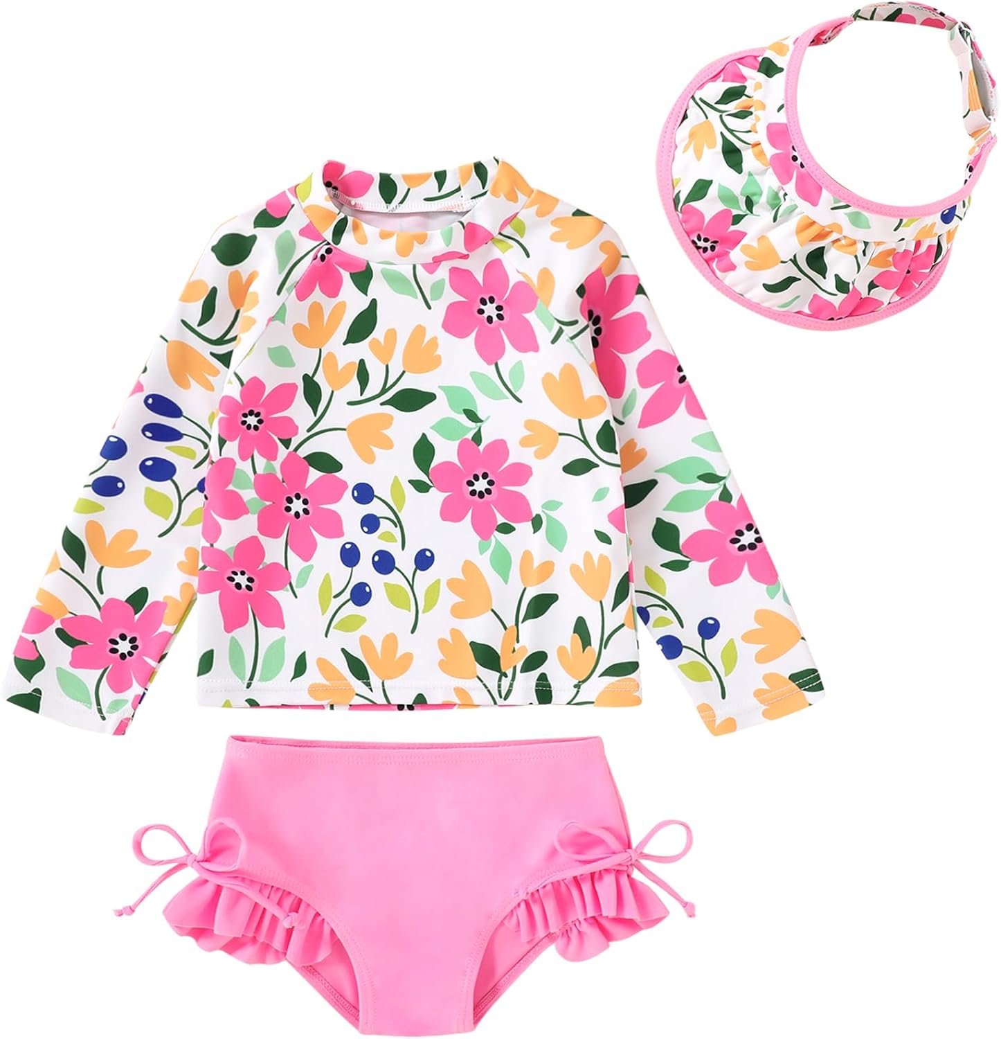 YOUNGER TREE Toddler Baby Girls Swimsuit Long Sleeve Bathing Suit Rash Guard Swim Suit Bikini Set