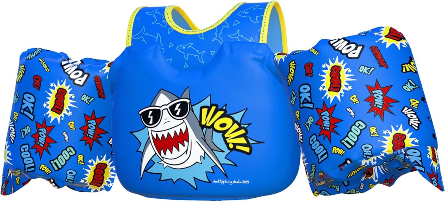 Dark Lightning Toddler Swim Vest for Kids Ages 2-7, Kids Pool Floaties with Arm Wings, USCG Approved Life Jacket for Boys Girls, 33-55 lbs