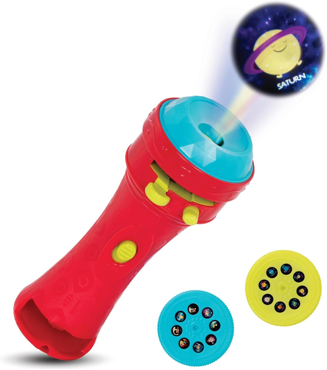 B. toys – Projector Flashlight – 2 Image Reels – Planet & Alien Projections – Space Toys for Kids – 4+ Years – Light Me to The Moon – Red