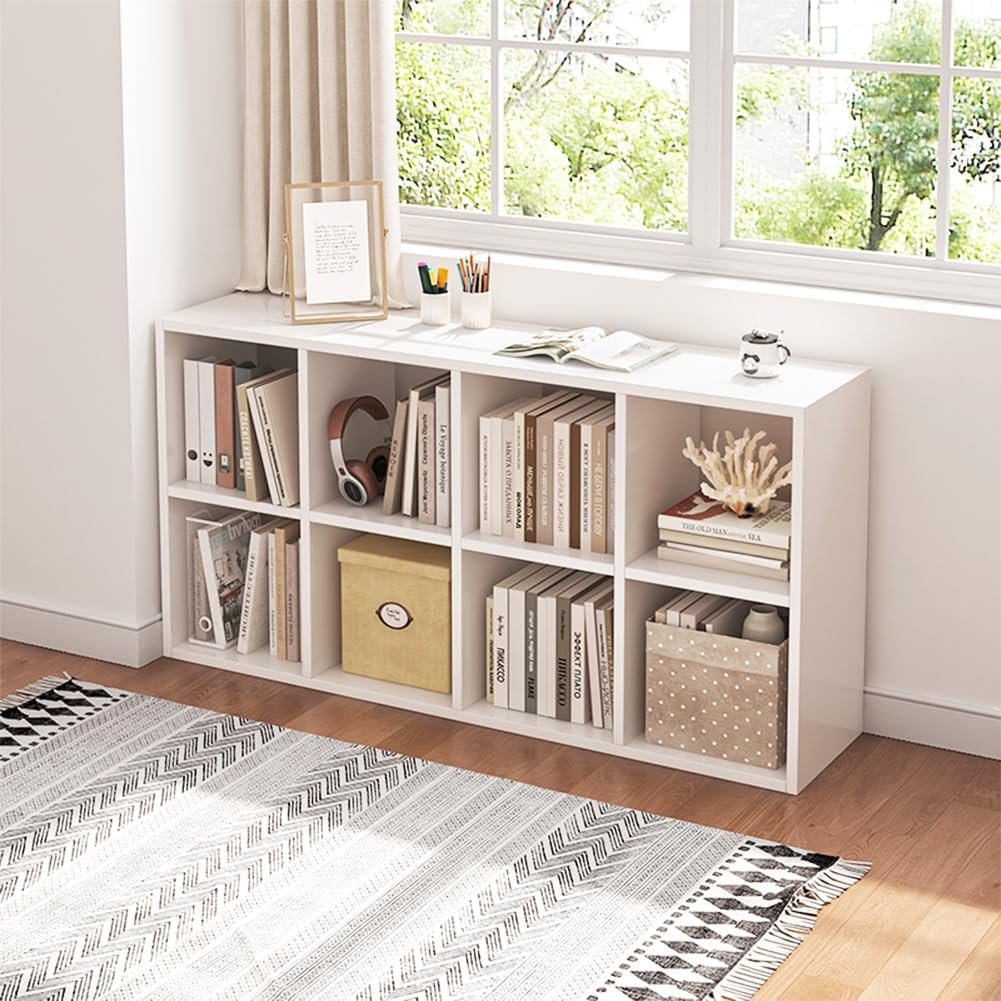 NELYE 8 Cube Organizer Bookcase – Fabric Storage Bins Container, Open Shelf Simple Compartments Bookshelf, White