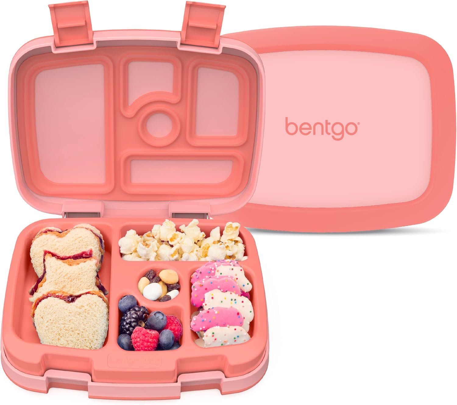 Bentgo Kids Bento-Style 5-Compartment Leak-Proof Lunch Box – Just-Right Portions for Ages 3 to 7, Durable, Drop-Proof, Dishwasher Safe, PFAS & BPA-Free & Made with Food-Safe Materials (Coral)
