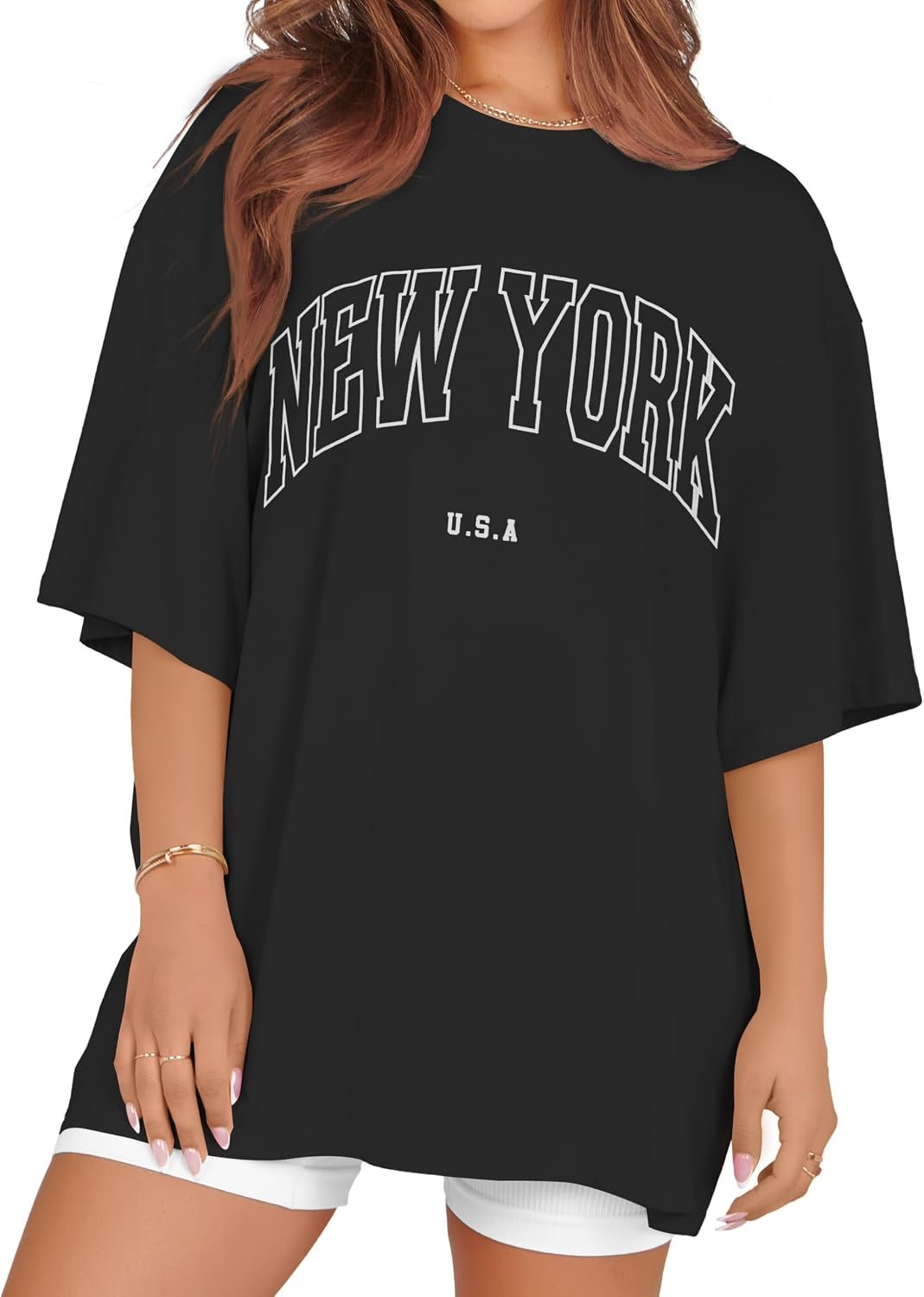 rosemia Oversized Tshirts for Women Summer Short Sleeve Round Neck Graphic Tee Shirt