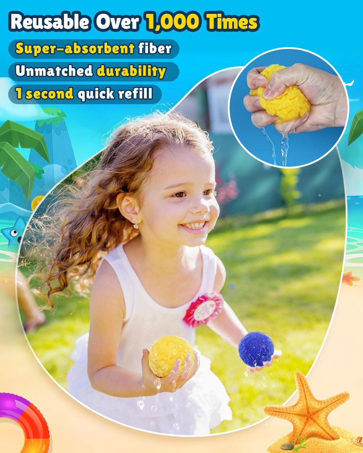 60PCS Reusable Water Balloons for Kids – Quick Fill Water Toys for Pool & Beach, Summer Outdoor Games with Refillable Water Balls for kids ages 3-12