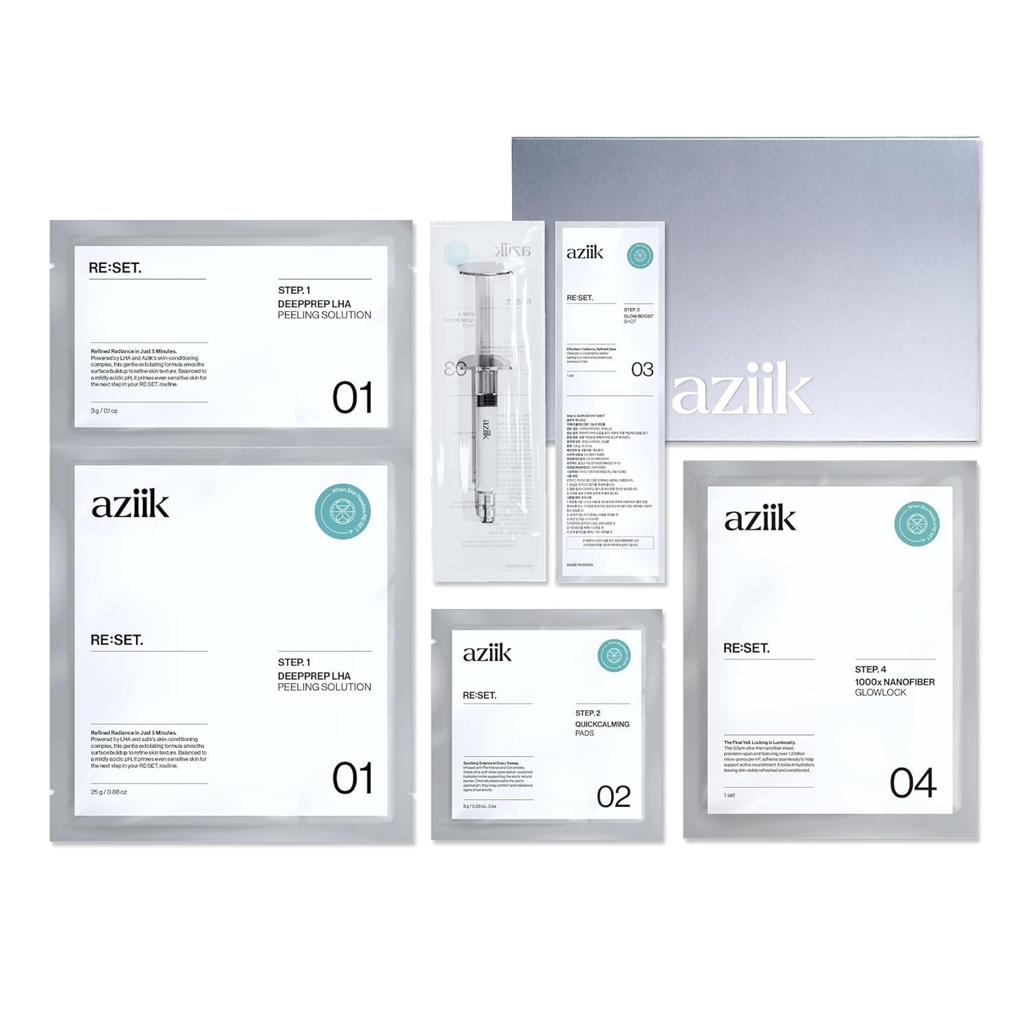 RE:SET Skin Reset Treatment | 4-Step Korean Glass Skin Facial Kit for women | Gentle Resurfacing & Deep Hydration with Peptides, Niacinamide & Hyaluronic Acid
