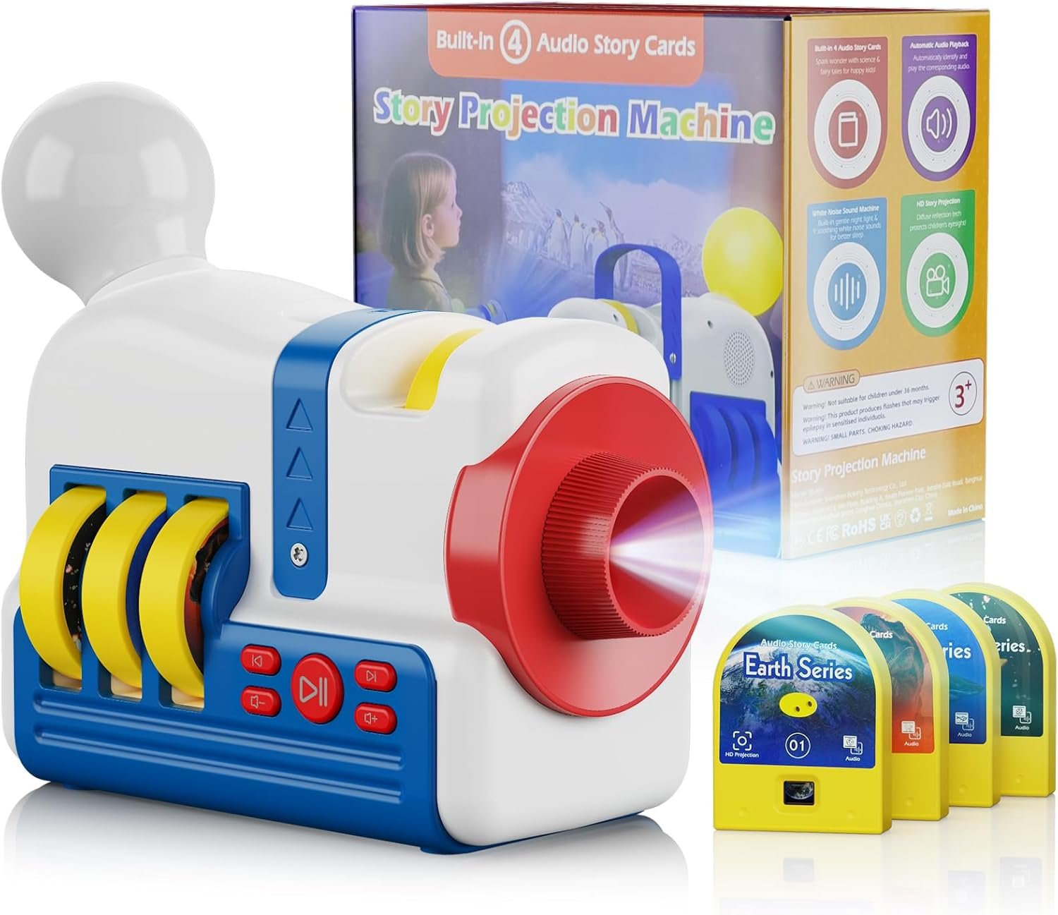 Story Projector for Kids, 4K HD Kids Story Projector With 32 Stories, 2-in-1 Night Light and Story Projection with Audio Narration for Toddlers 3+ USB Powered Educational Toy Gift for Children’s Day