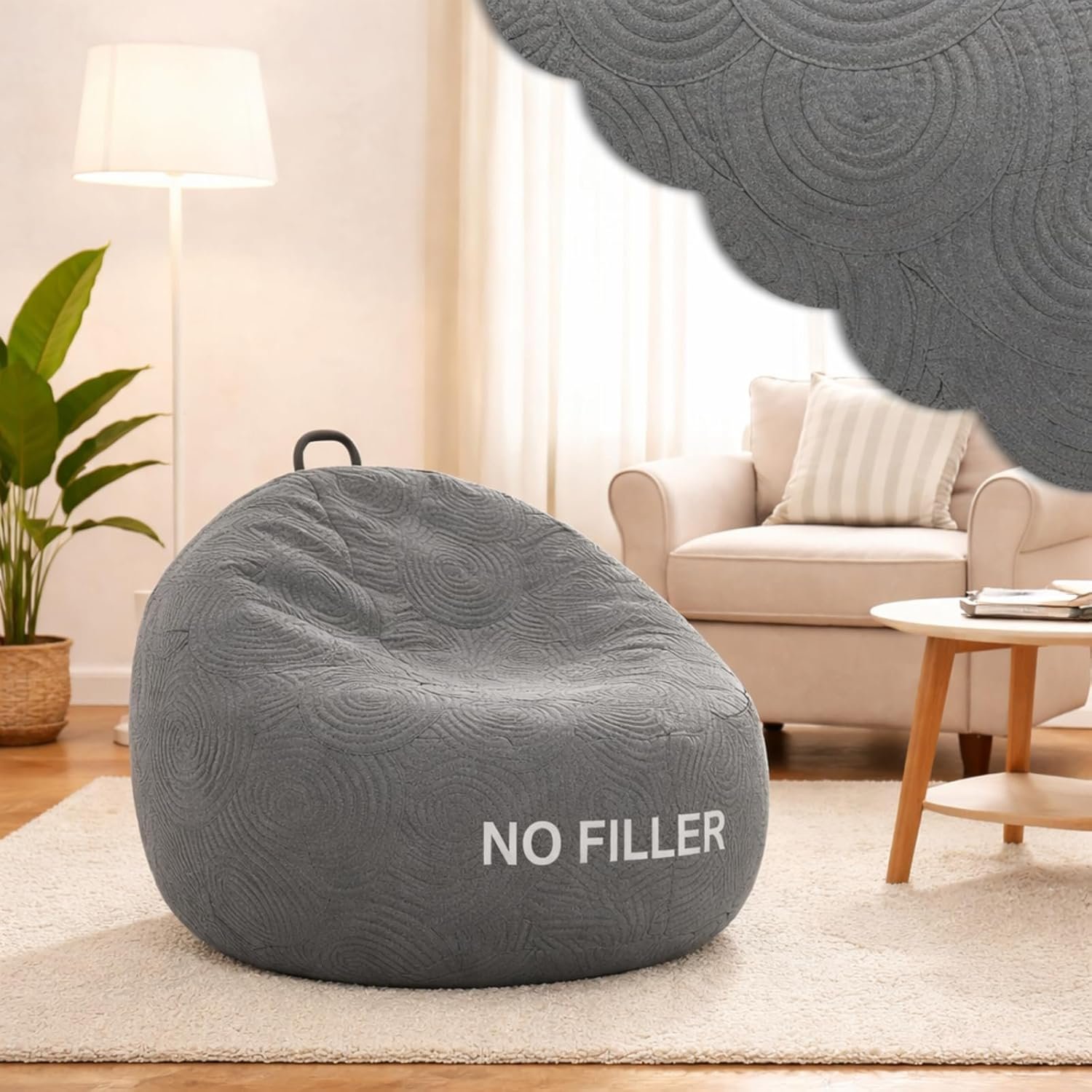 Honeydak Arched Pattern Stuffed Animal Storage Bean Bag Chair Cover (No Filler) Comfy Bean Bag Cover Without Filling or Home Bedroom Decor Organizing Plush Doll Textile Holder(Light Gray, L)