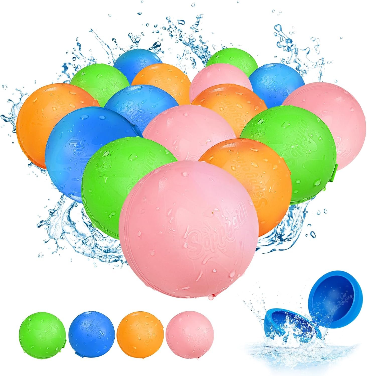 Reusable Water Balloons：16 Pack Refillable Water Bomb Splash Balls Self Sealing Quick Fill – Latex-Free Silicone Water Toys for Kids Adults – Water Games Outside Beach Pool Party