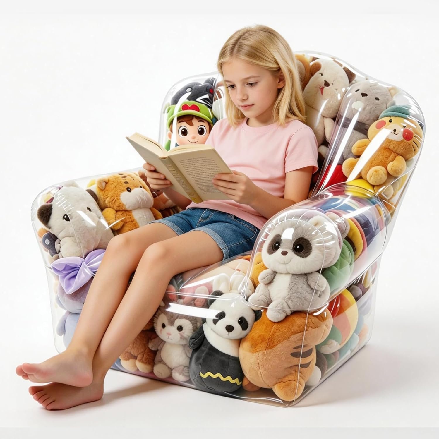 Clear Stuffed Animal Storage Bean Bag Chair Cover – Waterproof PVC Stuffed Animal Storage Chair with Zipper for Plushies, Kids Room, Playroom, Nursery