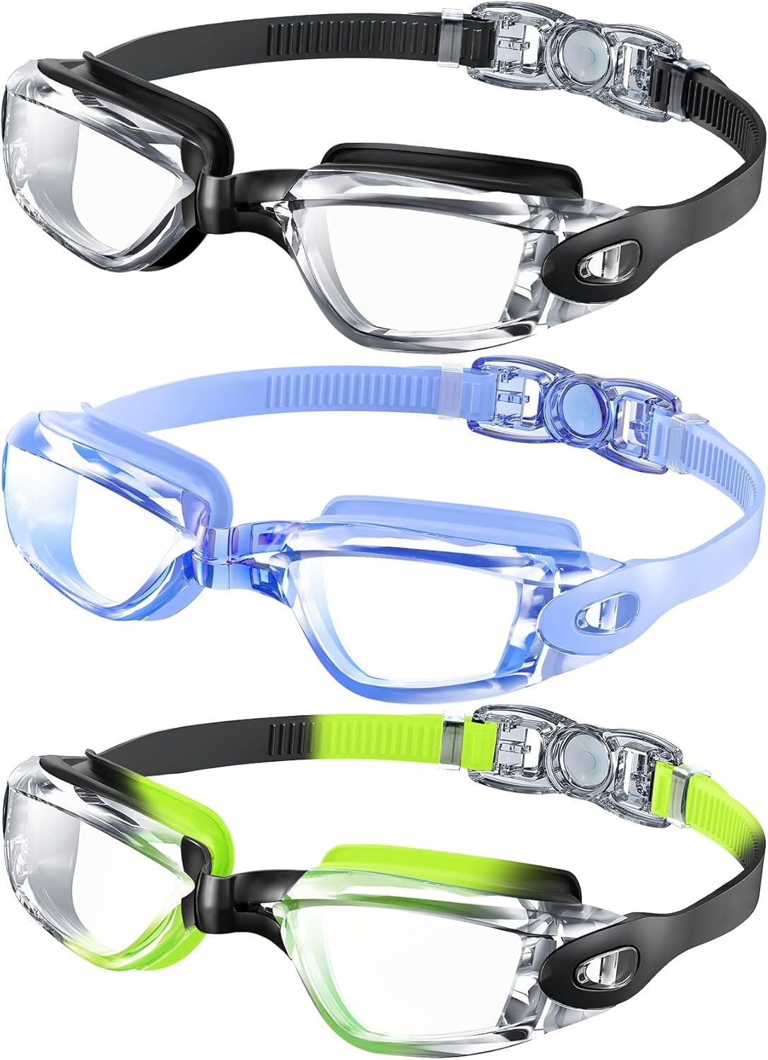 NSSIW Kids Goggles for 4-16, Kids Swimming Goggles Anti Fog No Leaking, 3 Pack Swim Goggles for Boys Girls Youth