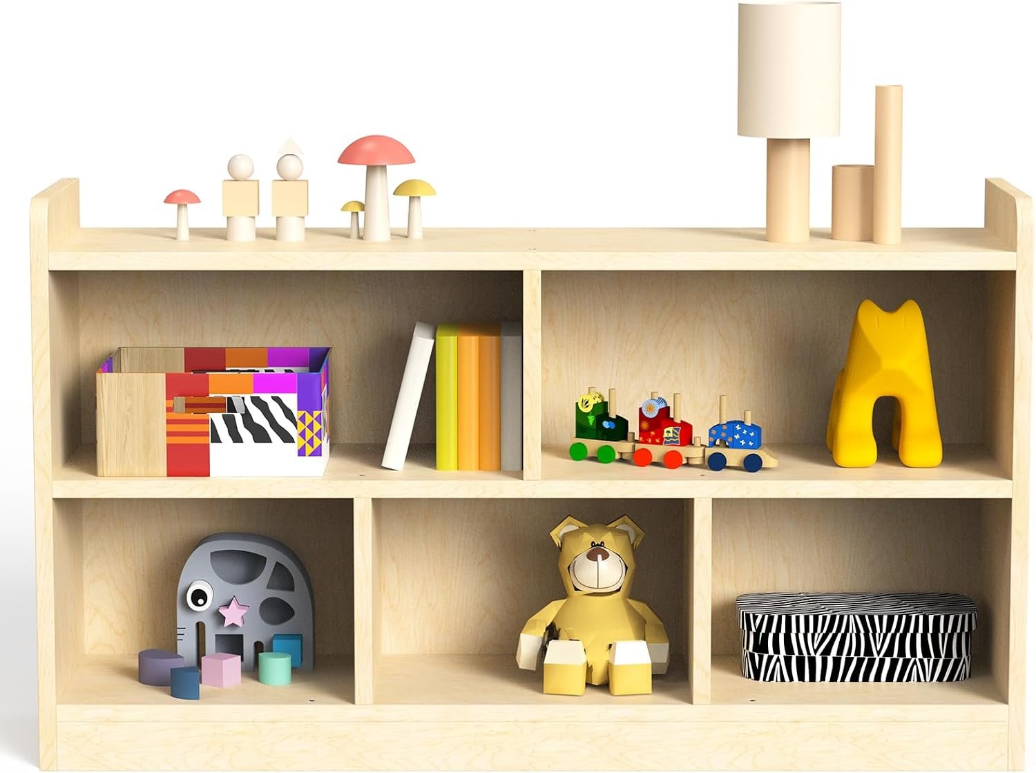bbgroundgrm Birch Plywood Wood Montessori Shelf – 5-Section Storage Cabinet, 2-Shelf Organizer for Kids, Ideal for Classrooms, Playrooms, Daycares, and Preschools
