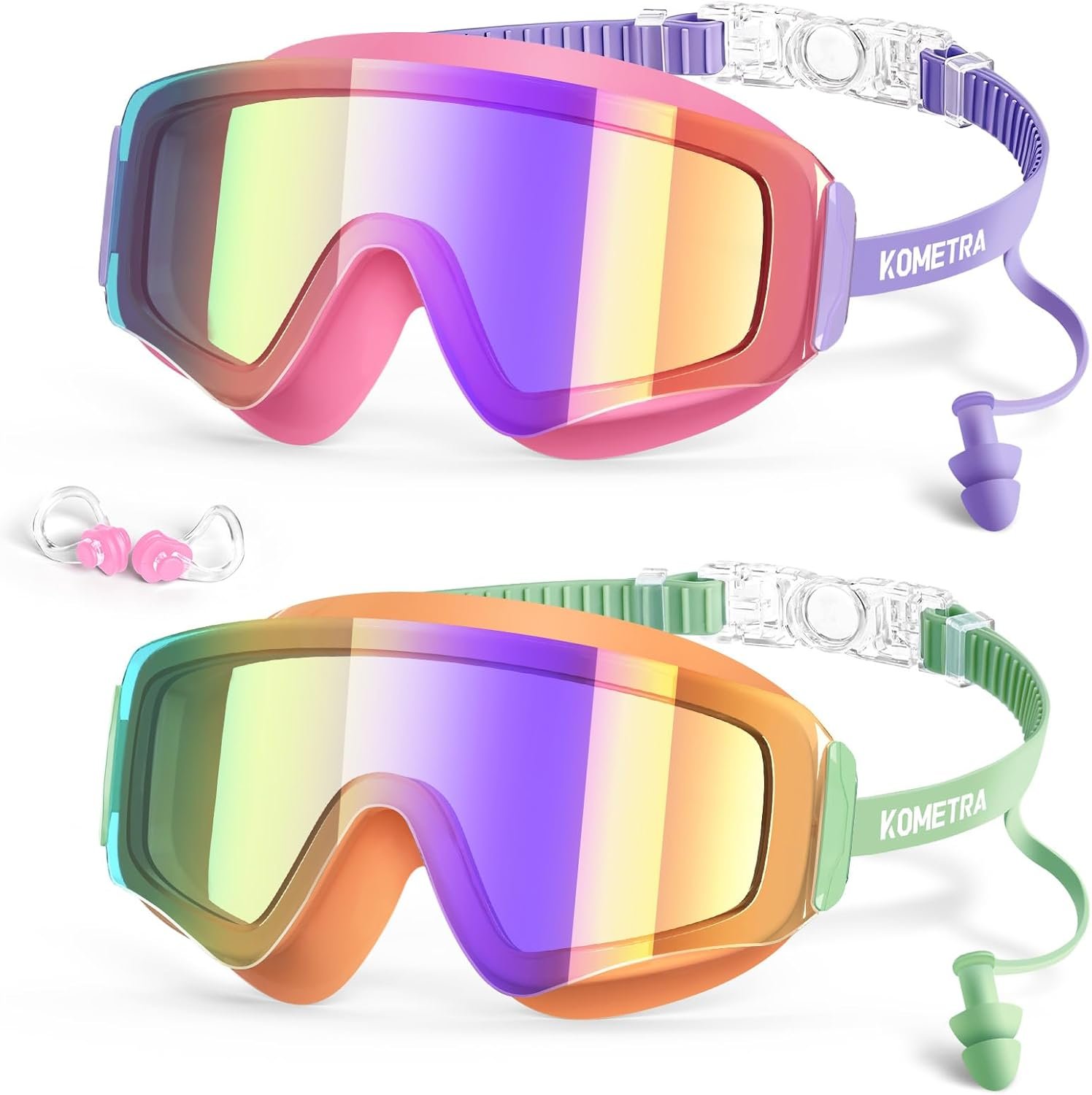 2 Pack Kids Swim Goggles for 3-15, Anti Fog UV Protection Pool Water Swimming Goggles for Boys Girls Toddler