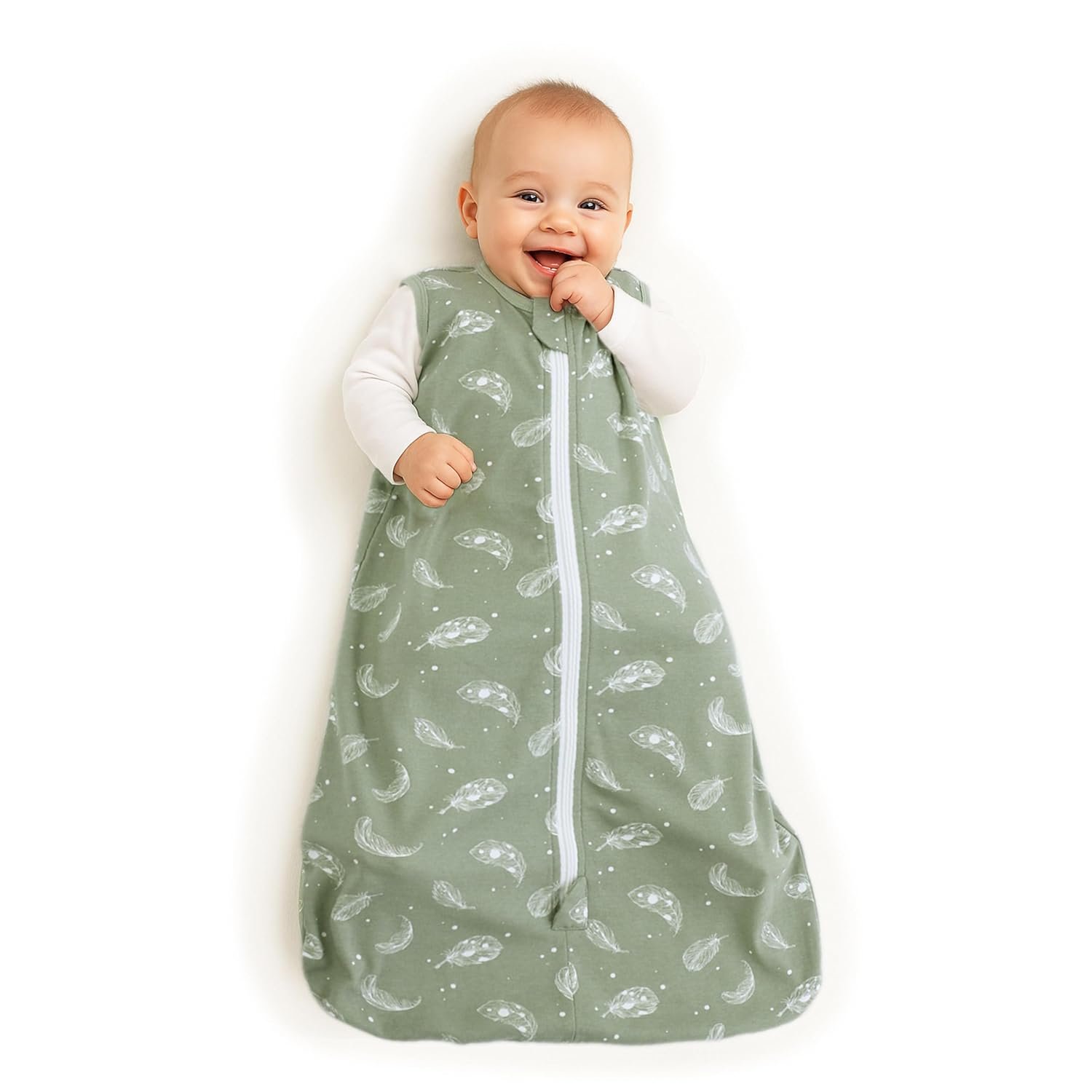 Owlivia Baby Organic Cotton 0.5 TOG Wearable Blanket-Light Sleeping Bag with 2-Way Zipper, Boys Girls Swaddle Transition Sleep Sack(0.5 TOG Feather Green, 18-24 Months)