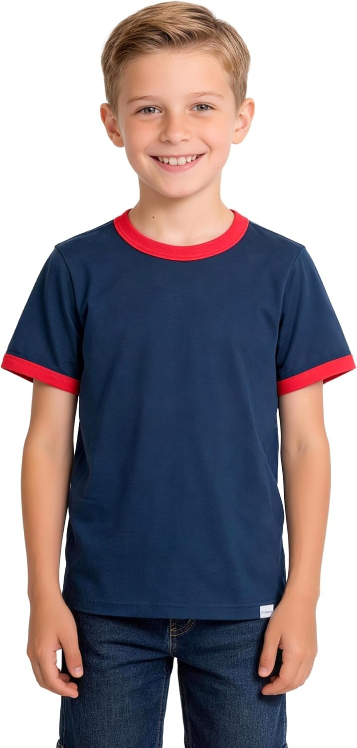 Silenroar Boys Ringer T-Shirt, Soft Cotton Blend Retro Athletic Tee, Vintage Contrast Trim Sports Top for School & Play