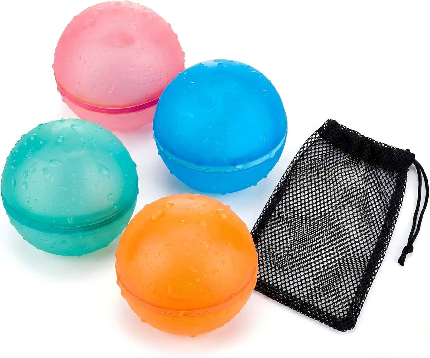 4PCS Magnetic Reusable Water Balloons for Kids Ages 3+, Quick Fill Self-Sealing Refillable Silicone Splash Balls with Mesh Bag, Summer Pool Party Beach Backyard Outdoor Water Toys by Sooshoom