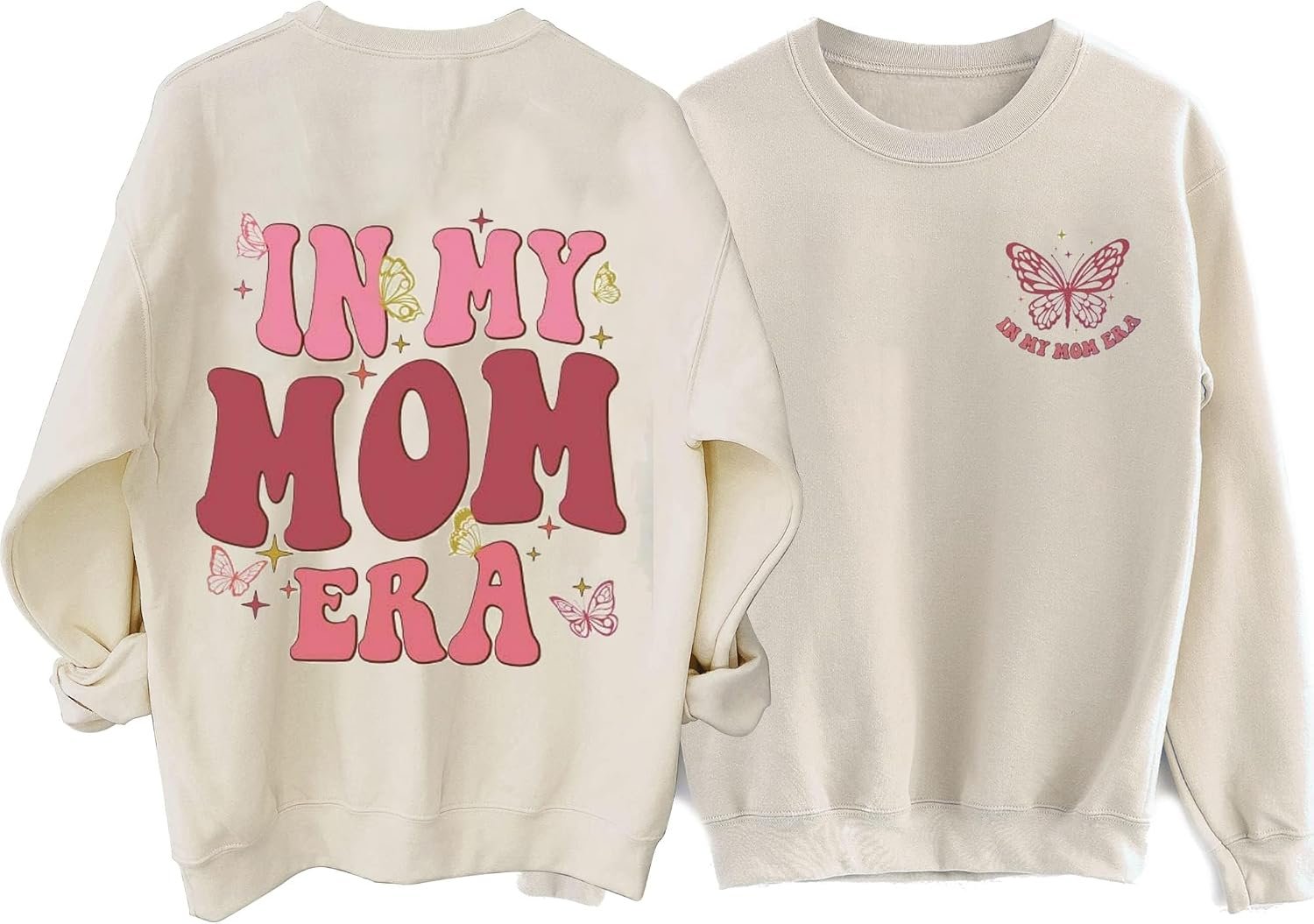 COLORFUL BLING In My Mom Era Sweatshirts For Women Mama Life Sweatshirt Cute Butterfly Graphic Long Sleeves Pullover Tops