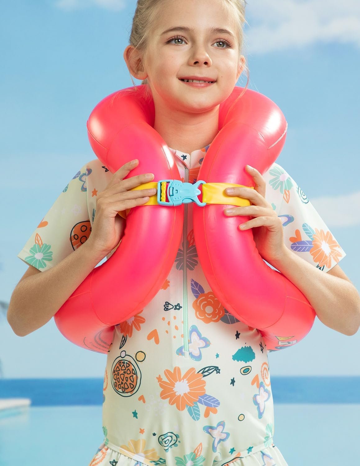 Floaties Swim Vest for Child, Portable Inflatable Pool Floats Swimming Ring with Adjustable Safety Buckle, Safety Swim Arm Bands with Double Surround Air Bag, Durable Float Tube for Kids