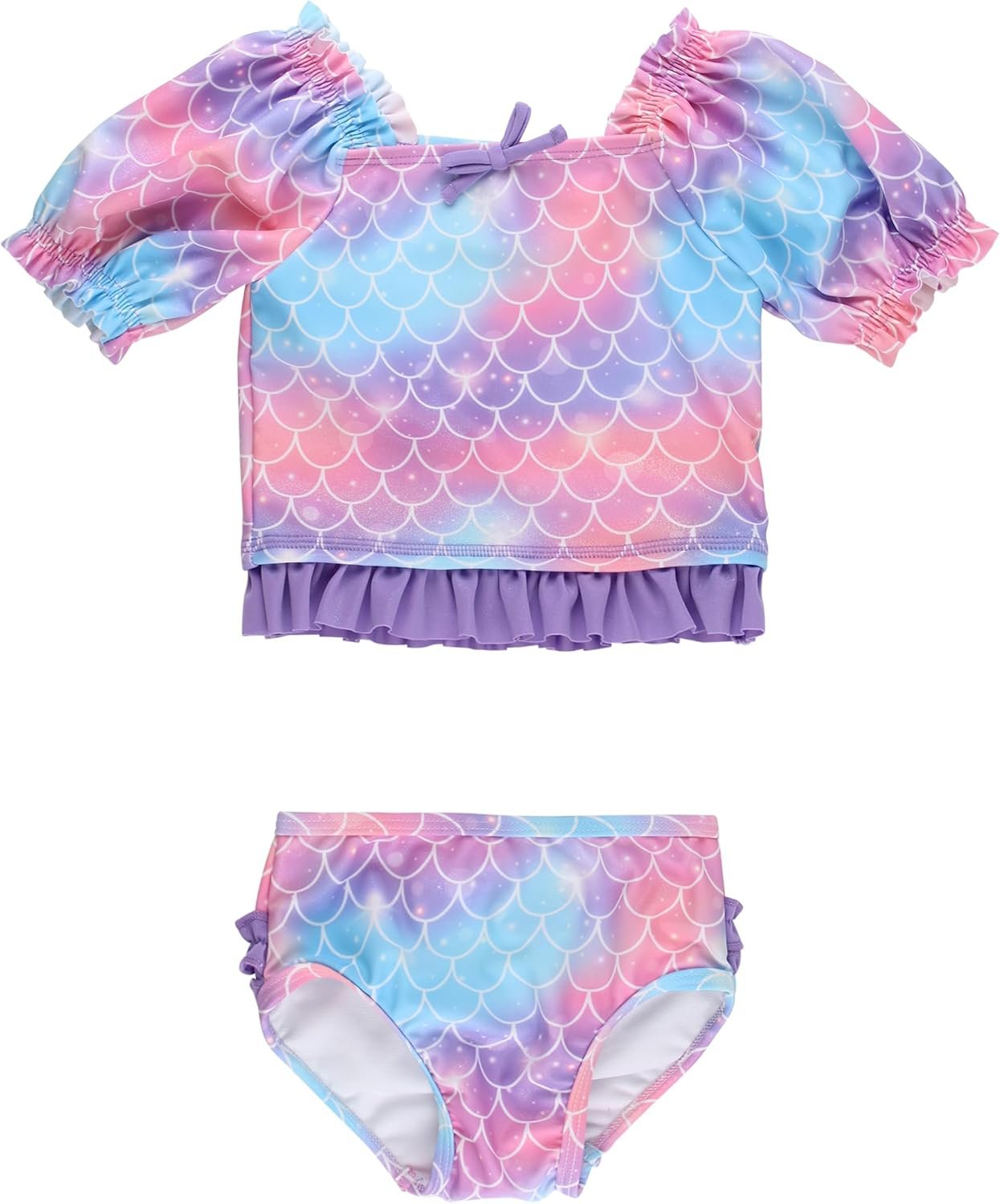 RuffleButts Baby/Toddler Girls UPF50+ Puff Sleeve Ruffle Tankini 2-Piece Swimsuit