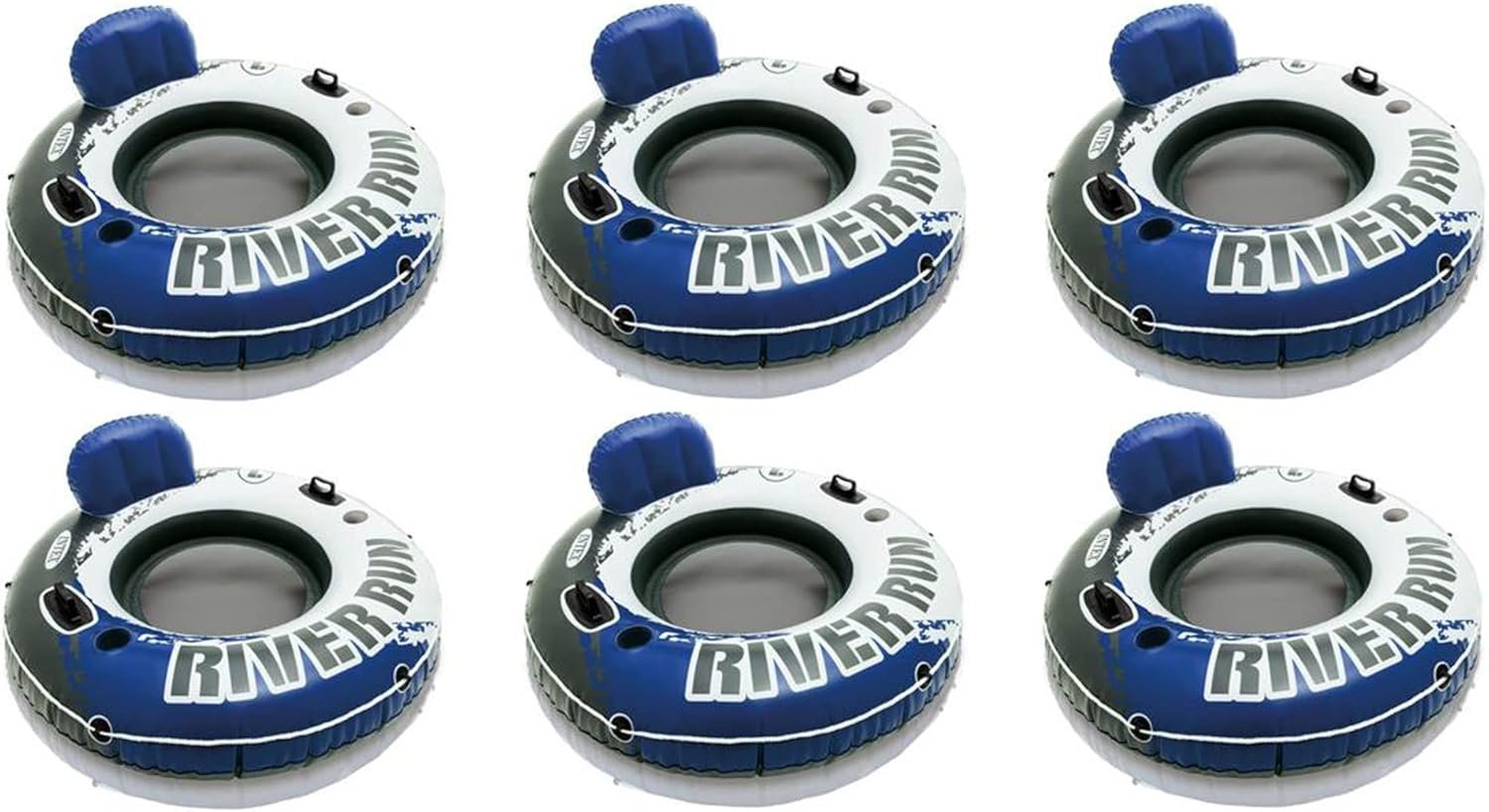 Intex River Run 1 53” Inflatable Floating Water Tube Lake Raft with Heavy-Duty Handles, Backrest and Cupholders for Lake, River, n(6 Pack)
