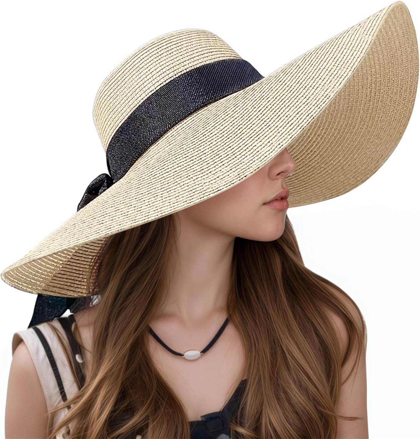 Beach Hats for Women, Wide Brim Sun Straw Hat for Women, Sun Hat UPF 50+ UV Protection