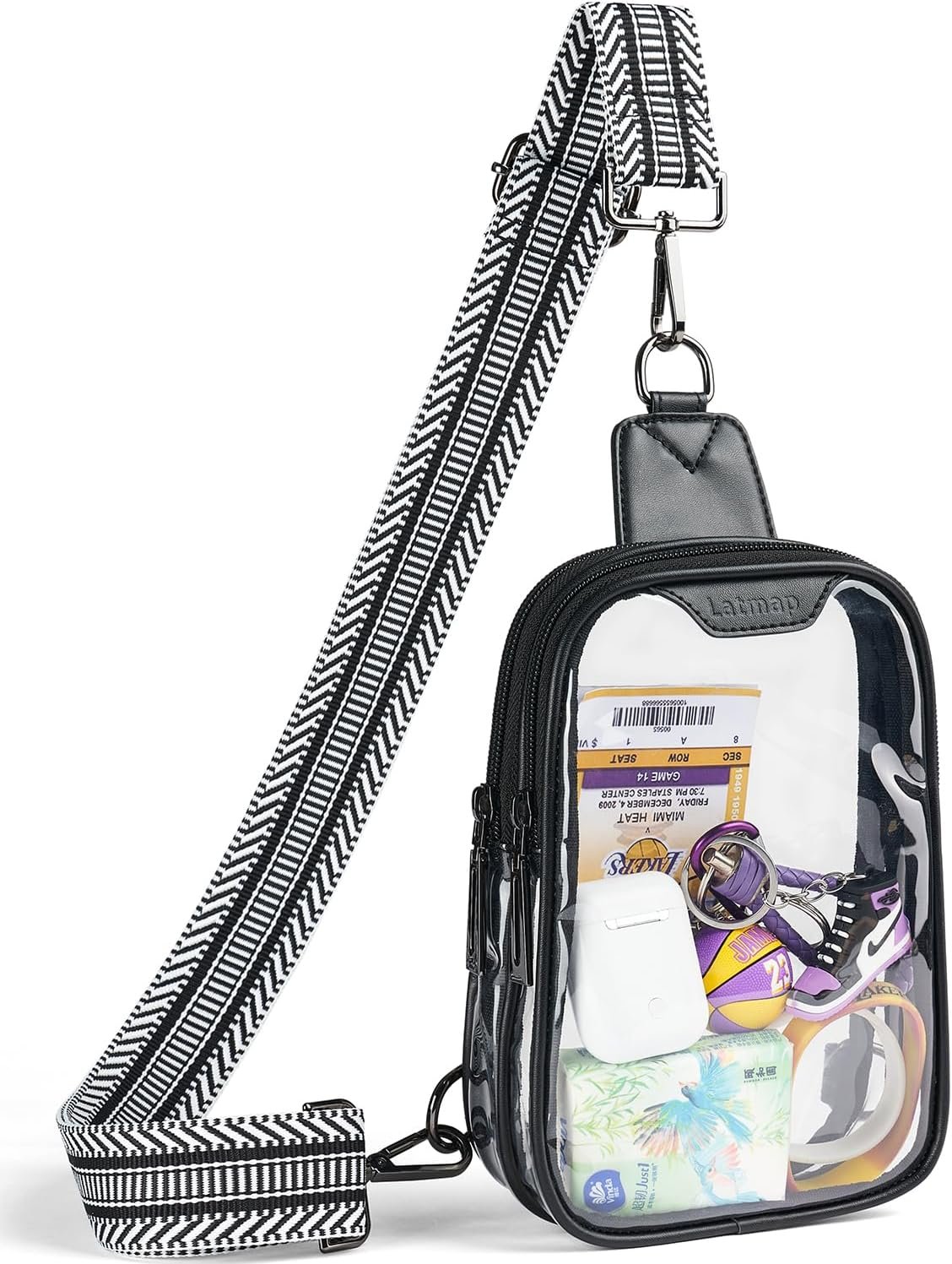 LATMAP DOUBLE ZIP Clear Bag for Stadium Events Crossbody Sling Bag Purse for Women Men Transparent Backpack for Sports Concerts