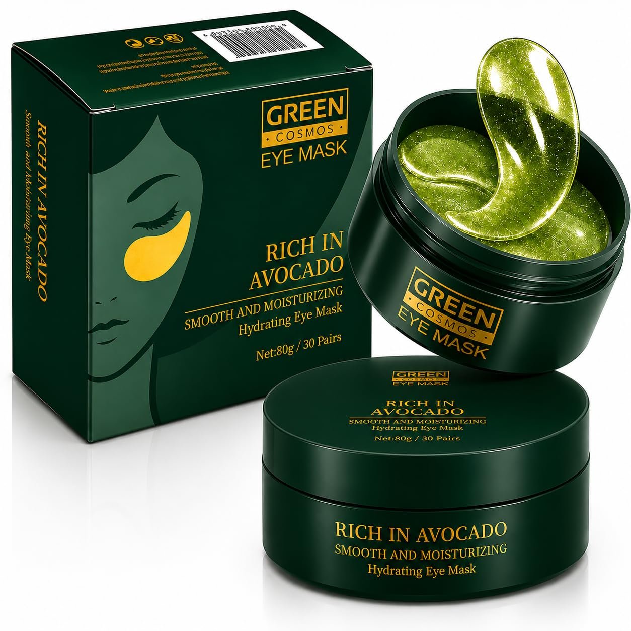 Avocado Collagen Eye Patches – Hydrating Under Eye Masks (30 Pairs) – Brightening, Anti-Puffiness, Dark Circles & Fine Lines – Green Hydrogel Eye Mask for Women & Men