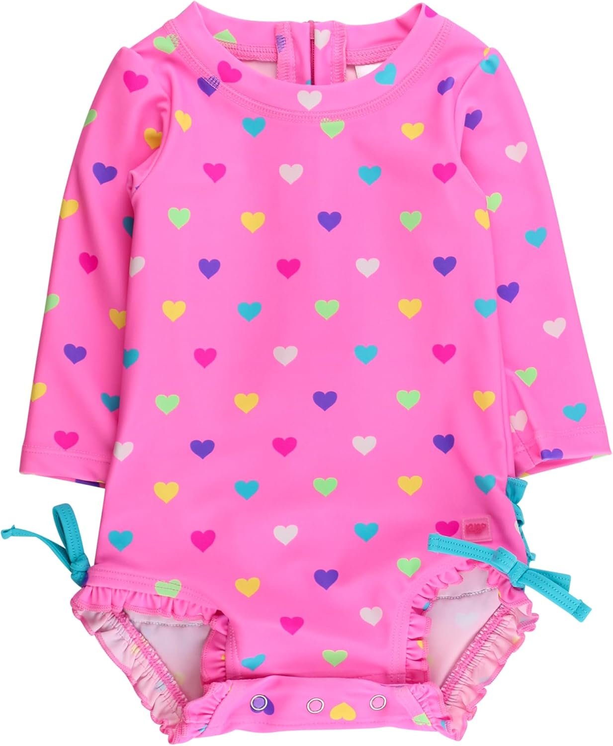 RuffleButts Baby Girls Polka Dot Long Sleeve Rash Guard – UPF 50+ One Piece Swimsuit