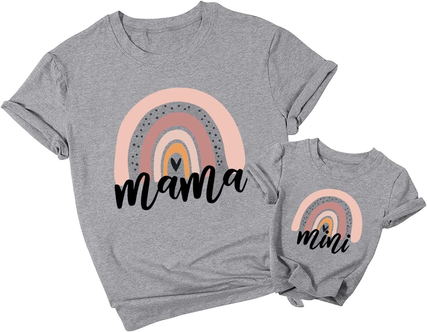 Mama and Mini Rainbow Graphic Tees Mommy and Me Matching Shirts Tops Casual Short Sleeve Mother and Daughter T Shirt