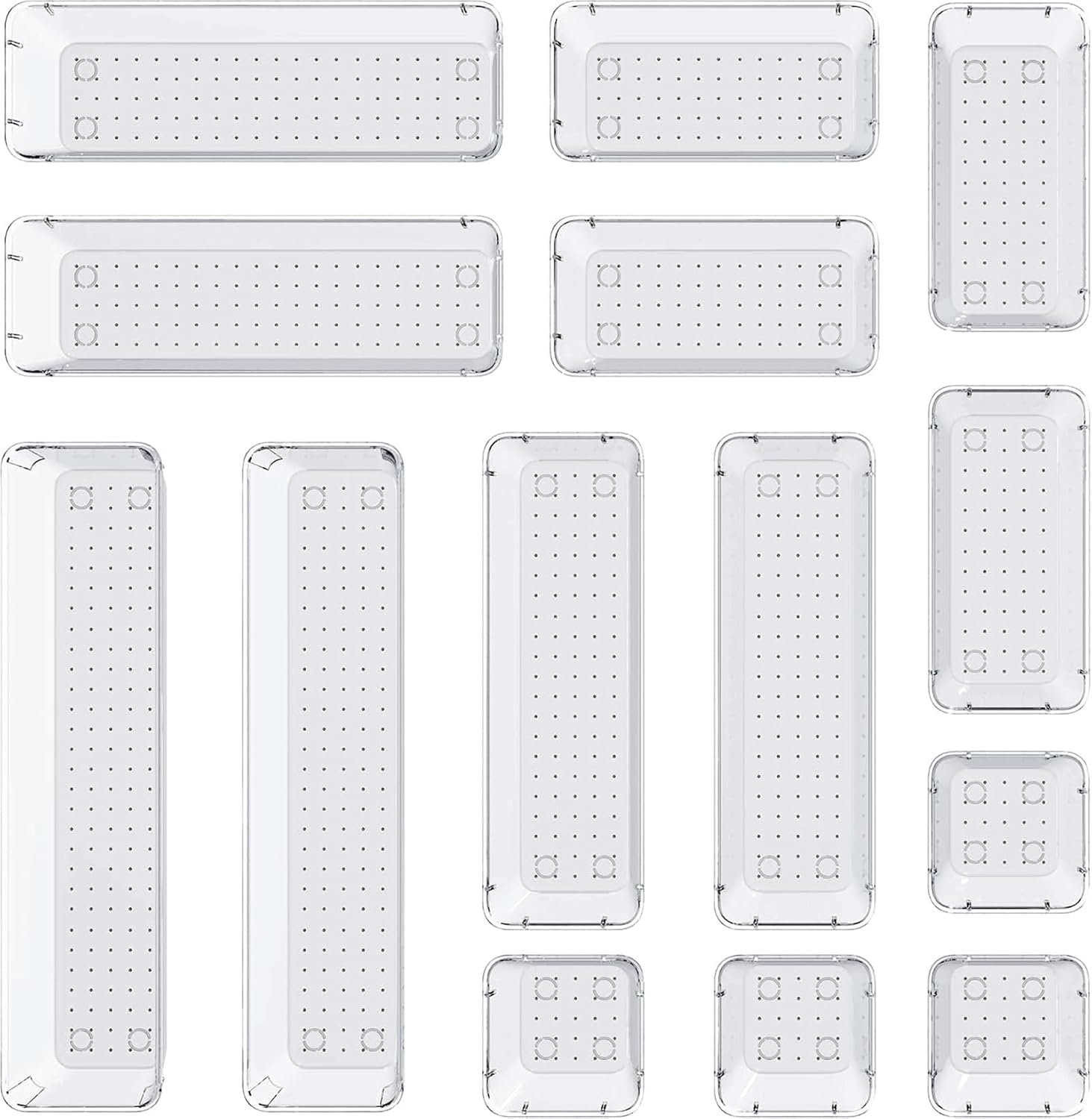 DCA 14 PCS Clear Drawer Organizer, Acrylic Makeup Organizers, Vanity Drawer Organizer Trays, Bathroom Organizers and Storage Bins Ideal Gift for Her